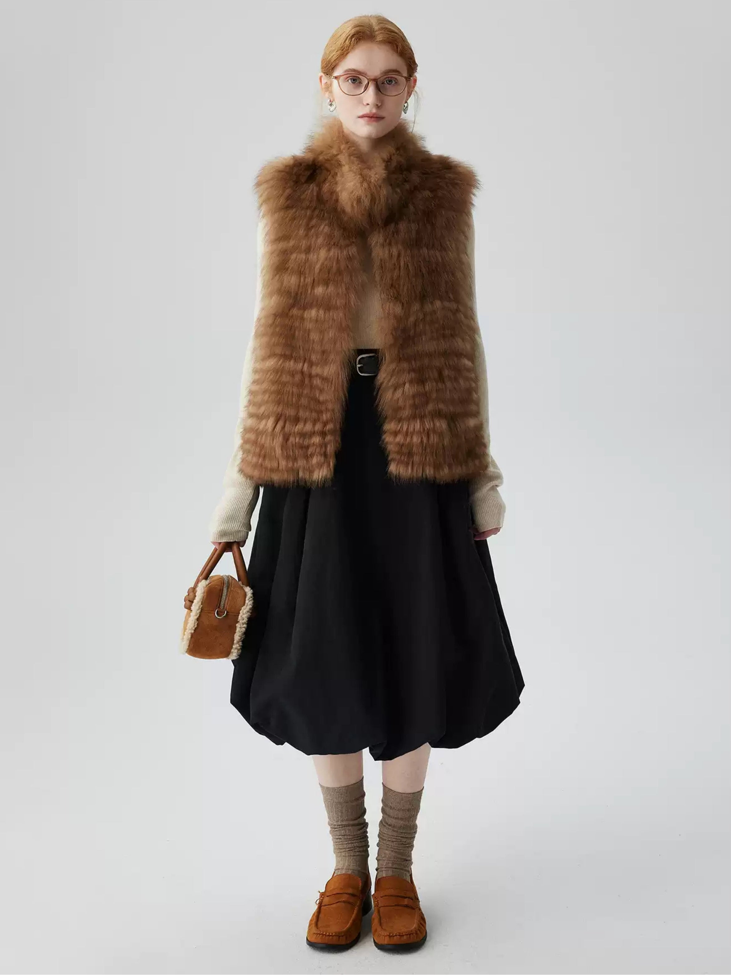 Hybriss "Golden Hour" Weste aus 100% Echtem Fuchspelz | Amber