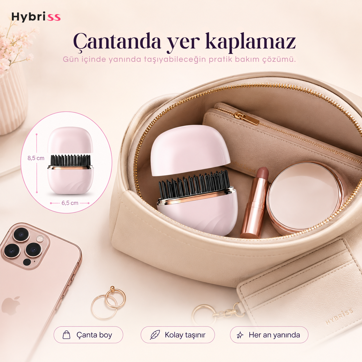 Hybriss SleekGo™ Kablosuz Taşınabilir Mini Saç Düzleştirici Tarak