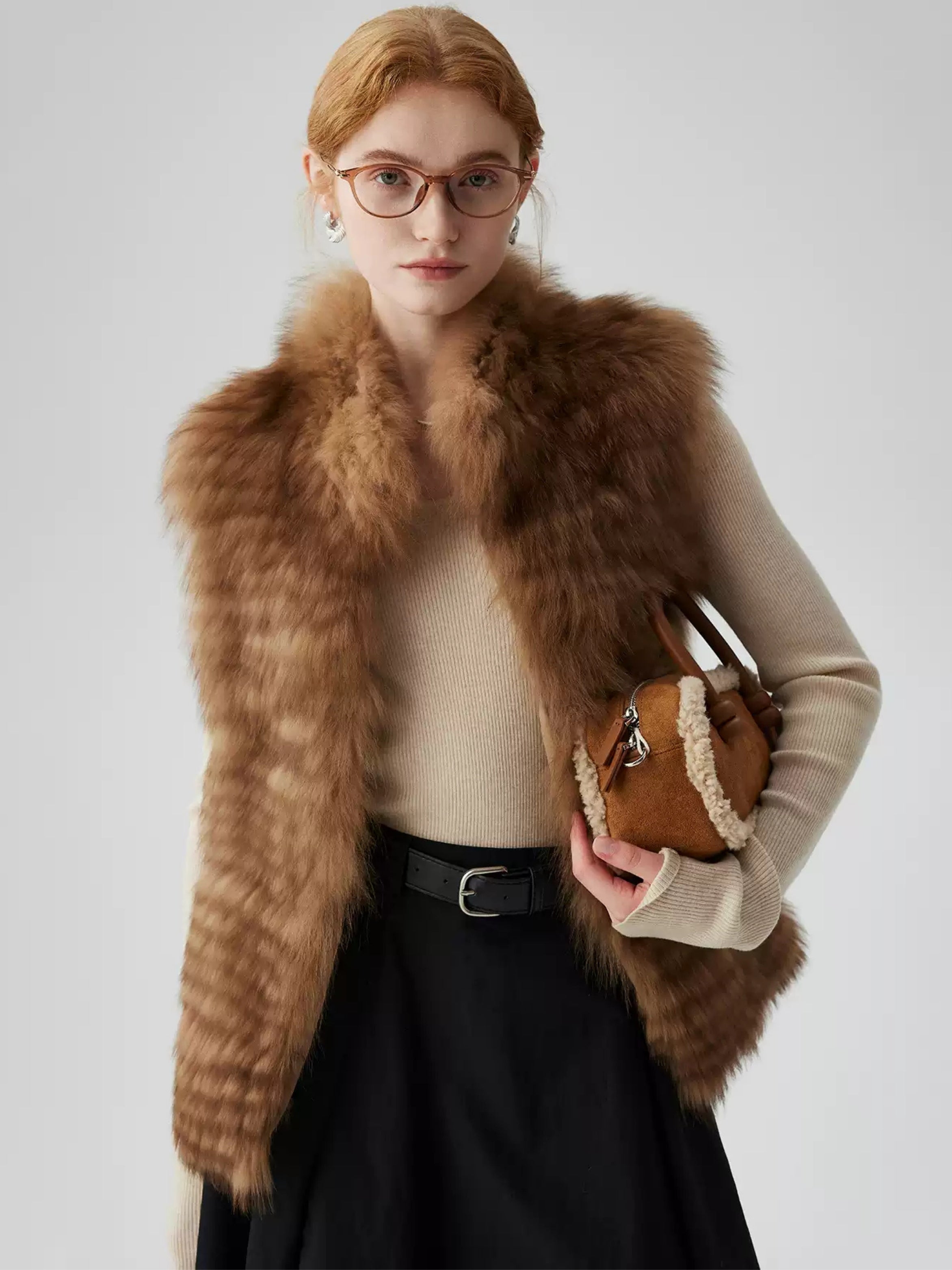 Hybriss "Golden Hour" Weste aus 100% Echtem Fuchspelz | Amber