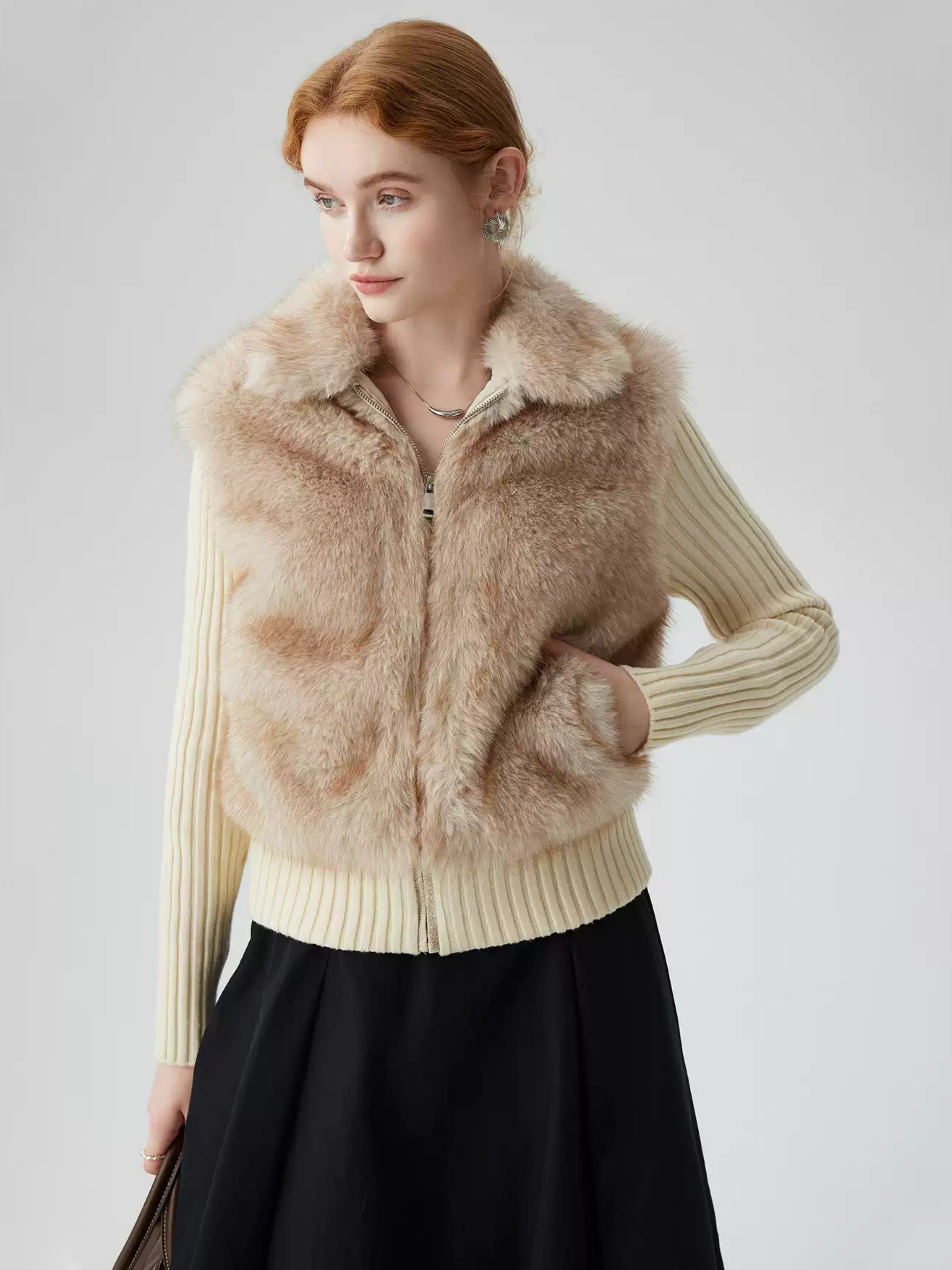 Hybriss Omarie Short Spliced Faux-Twopiece Coat