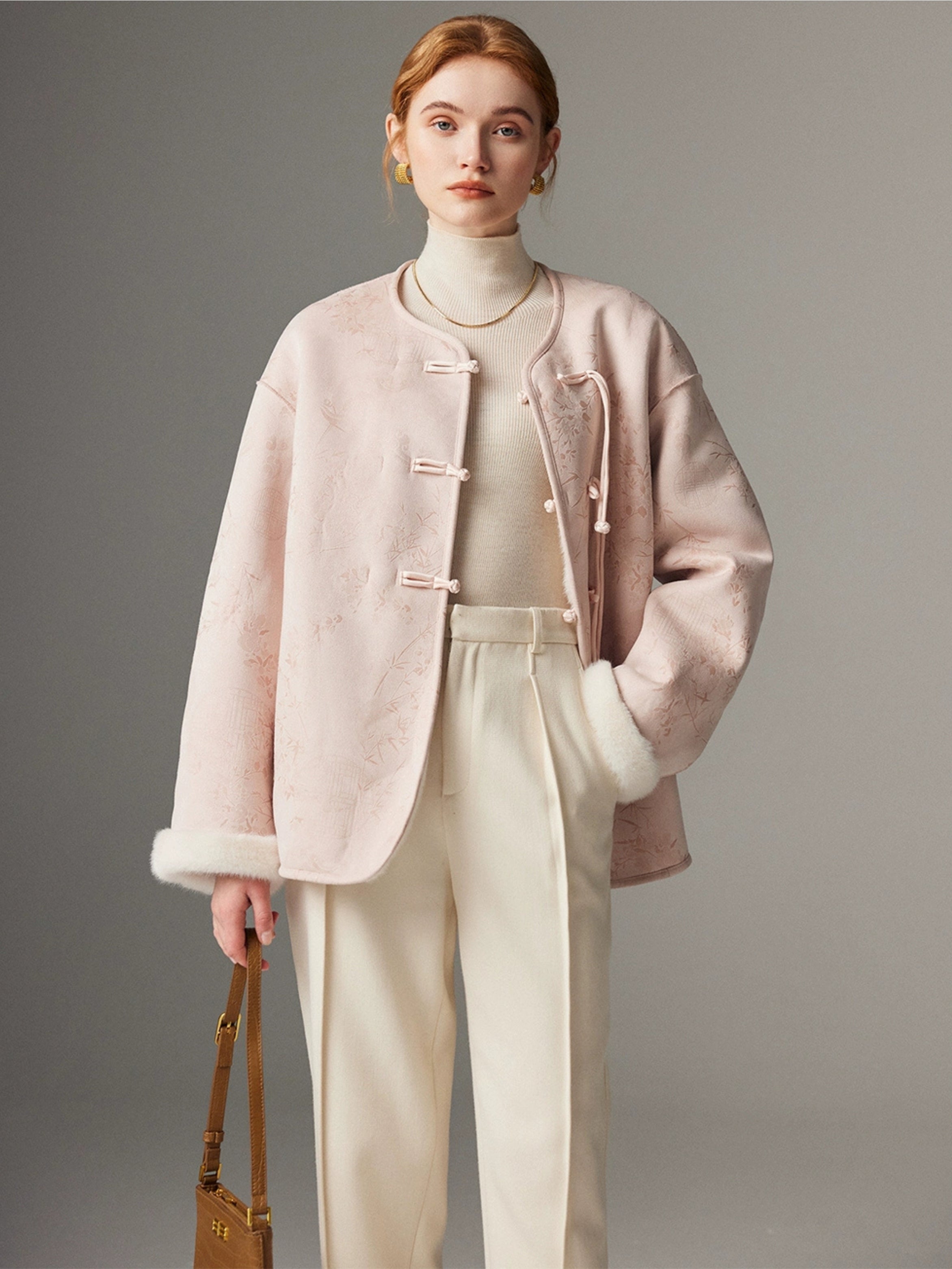 Hybriss "Oriental Blossom" Wendejacke in Jacquard-Samt | Blush Pink