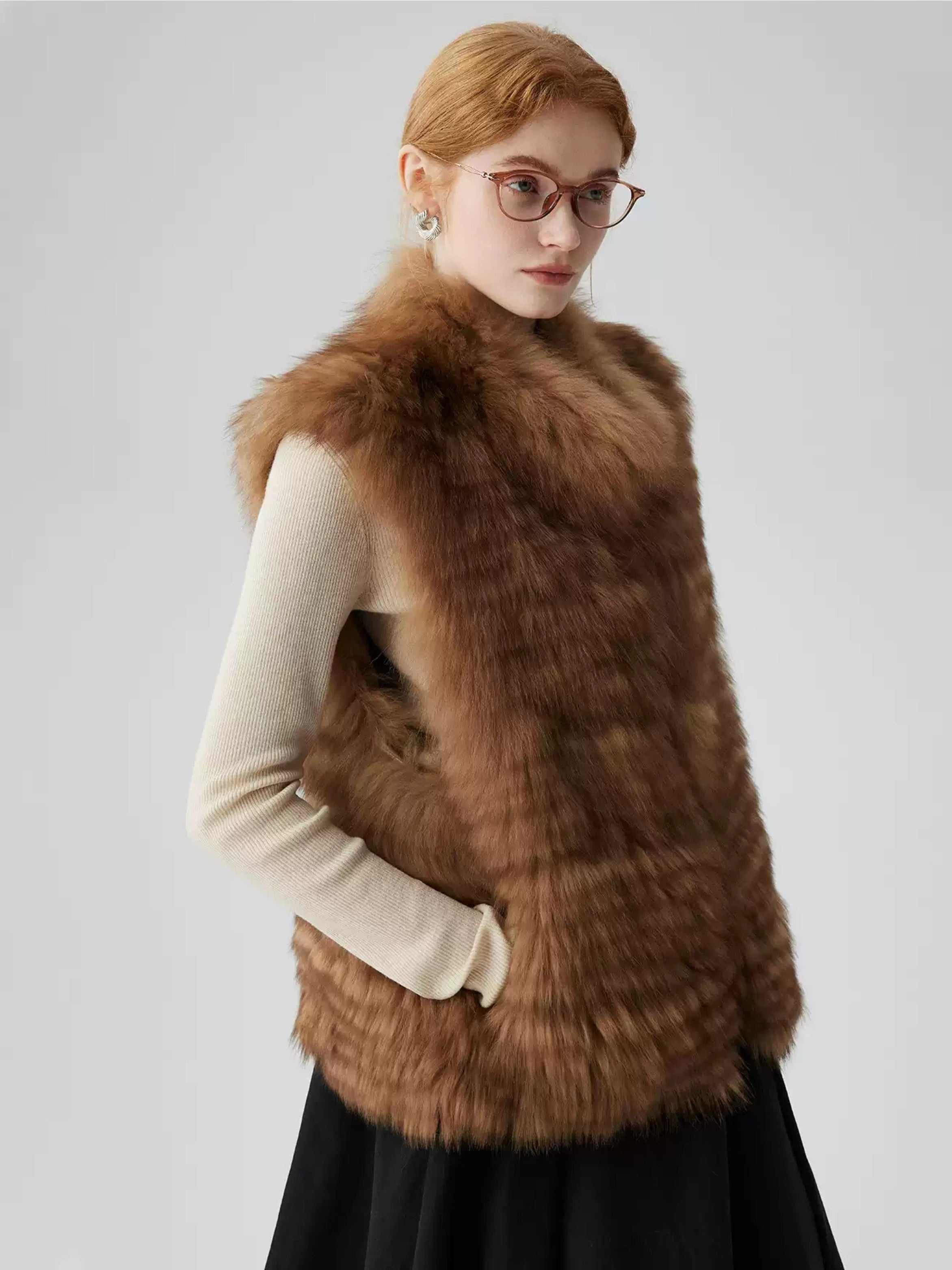 Hybriss "Golden Hour" Weste aus 100% Echtem Fuchspelz | Amber