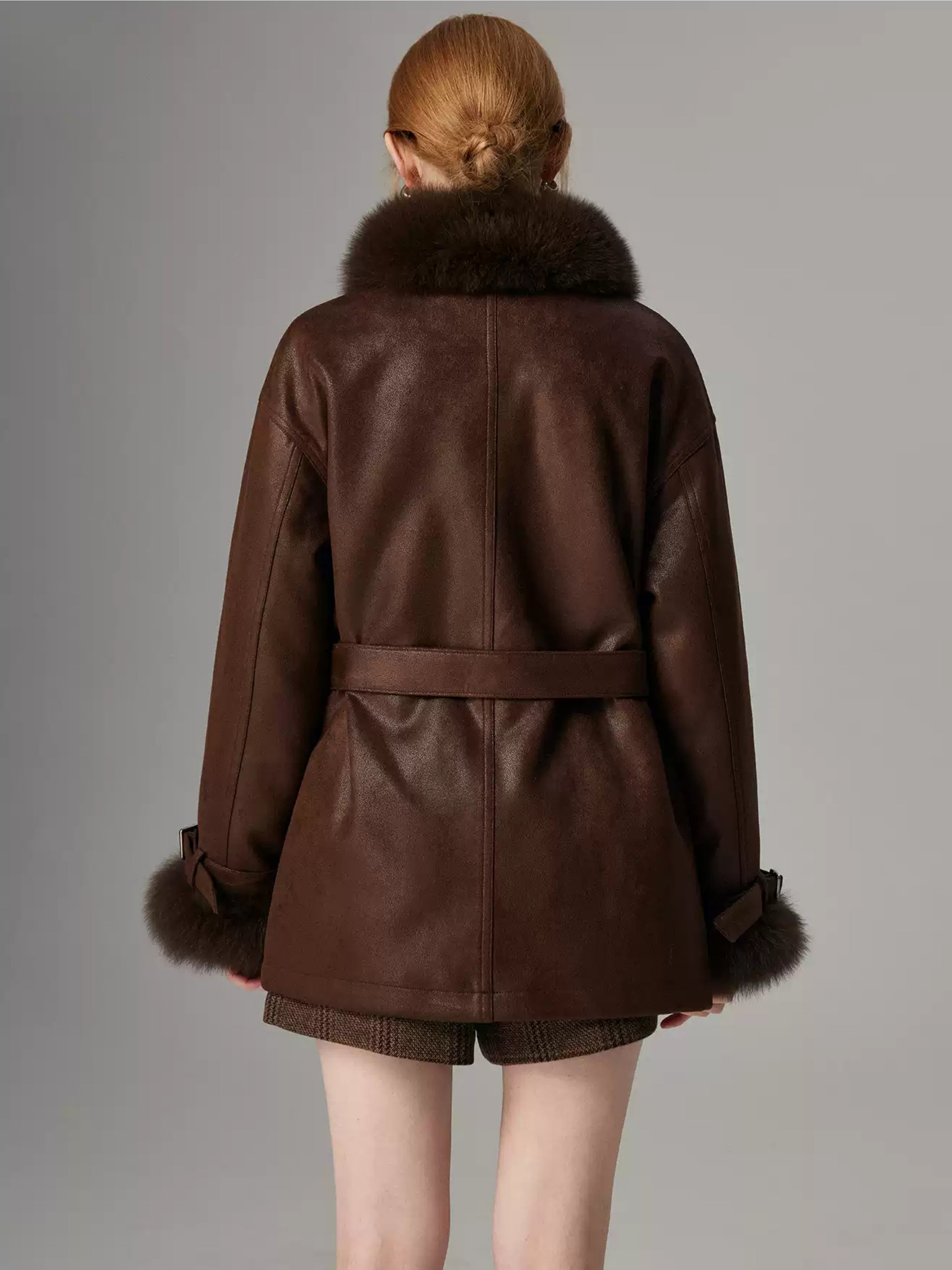 Hybriss "Urban Chic" Mantel in Leder-Optik mit Daunenfüllung | Caramel