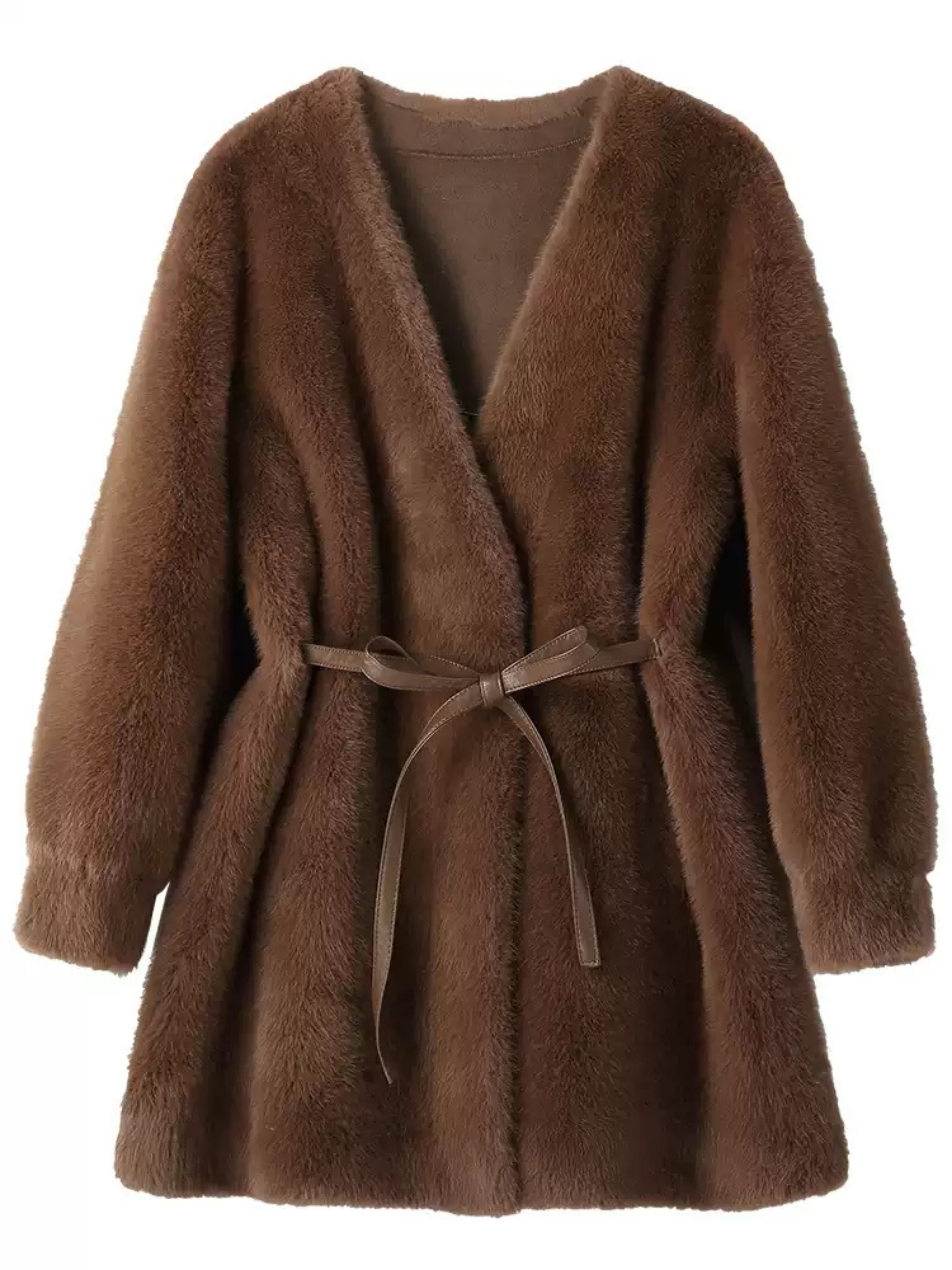 Hybriss Omarie V-Neck Mid-Length Coat