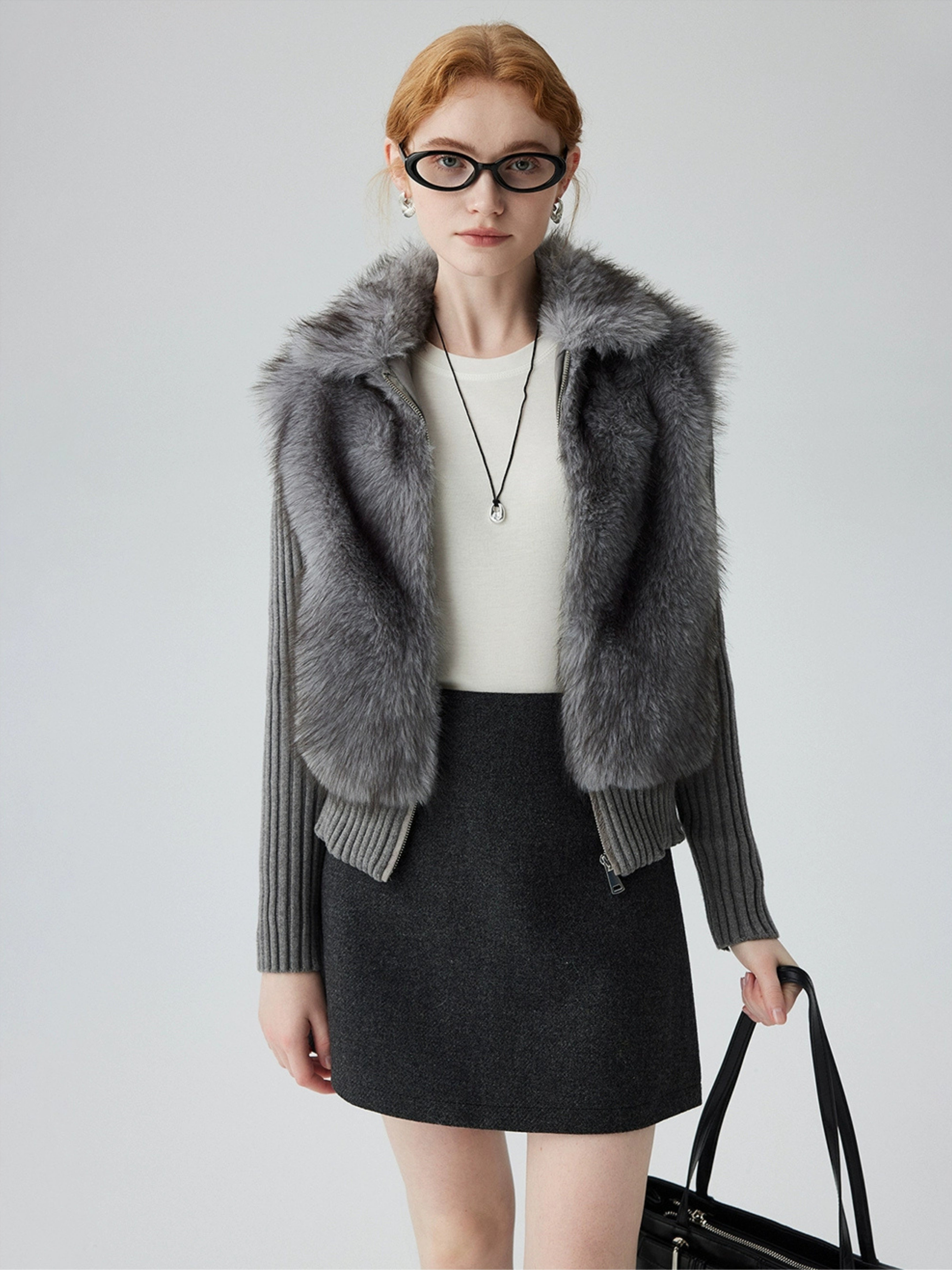 Hybriss Omarie Short Spliced Faux-Twopiece Coat