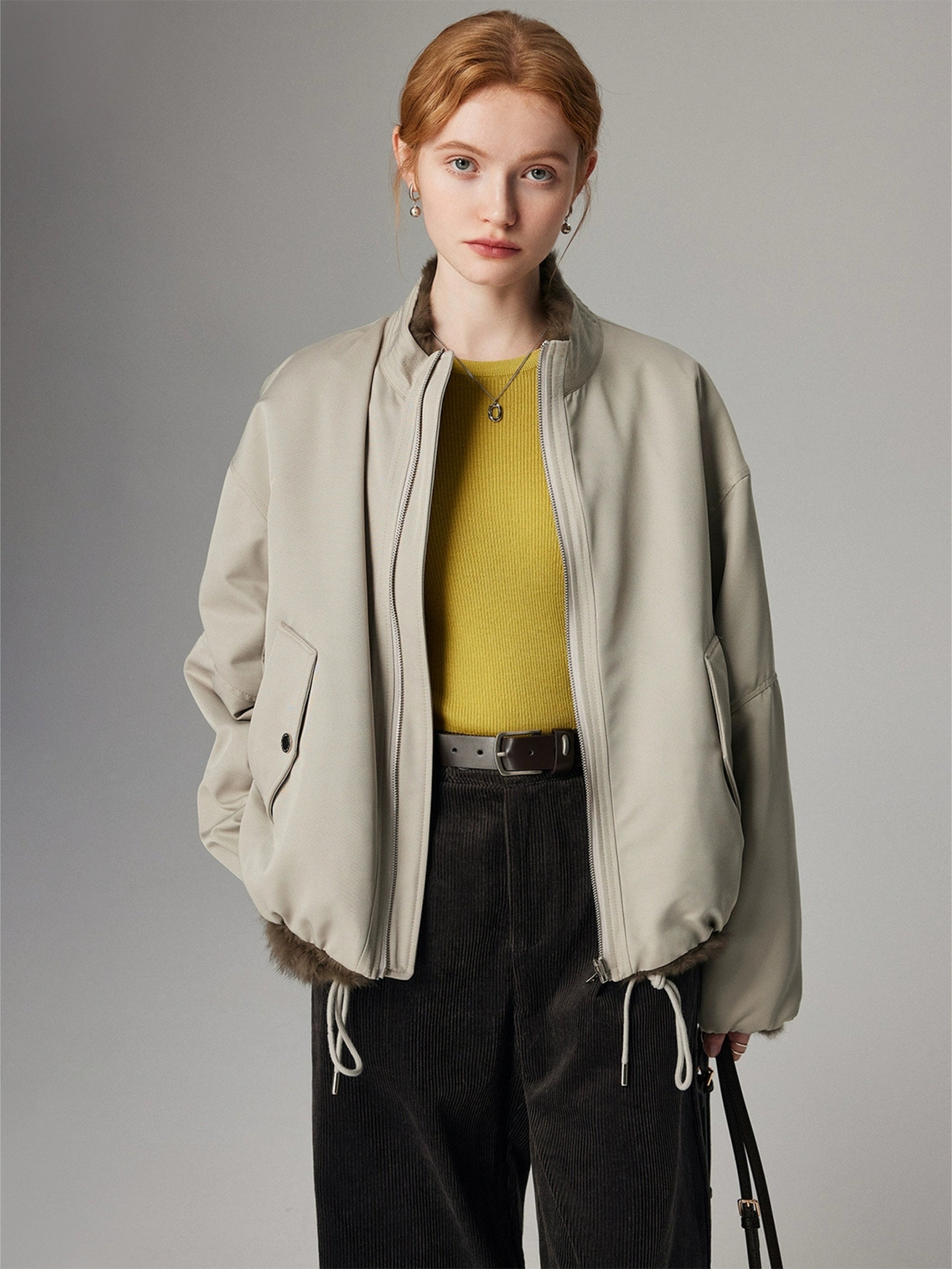 Hybriss "Soft Sage" Wendejacke aus 100% Echtem Kaninchenfell | Water Green