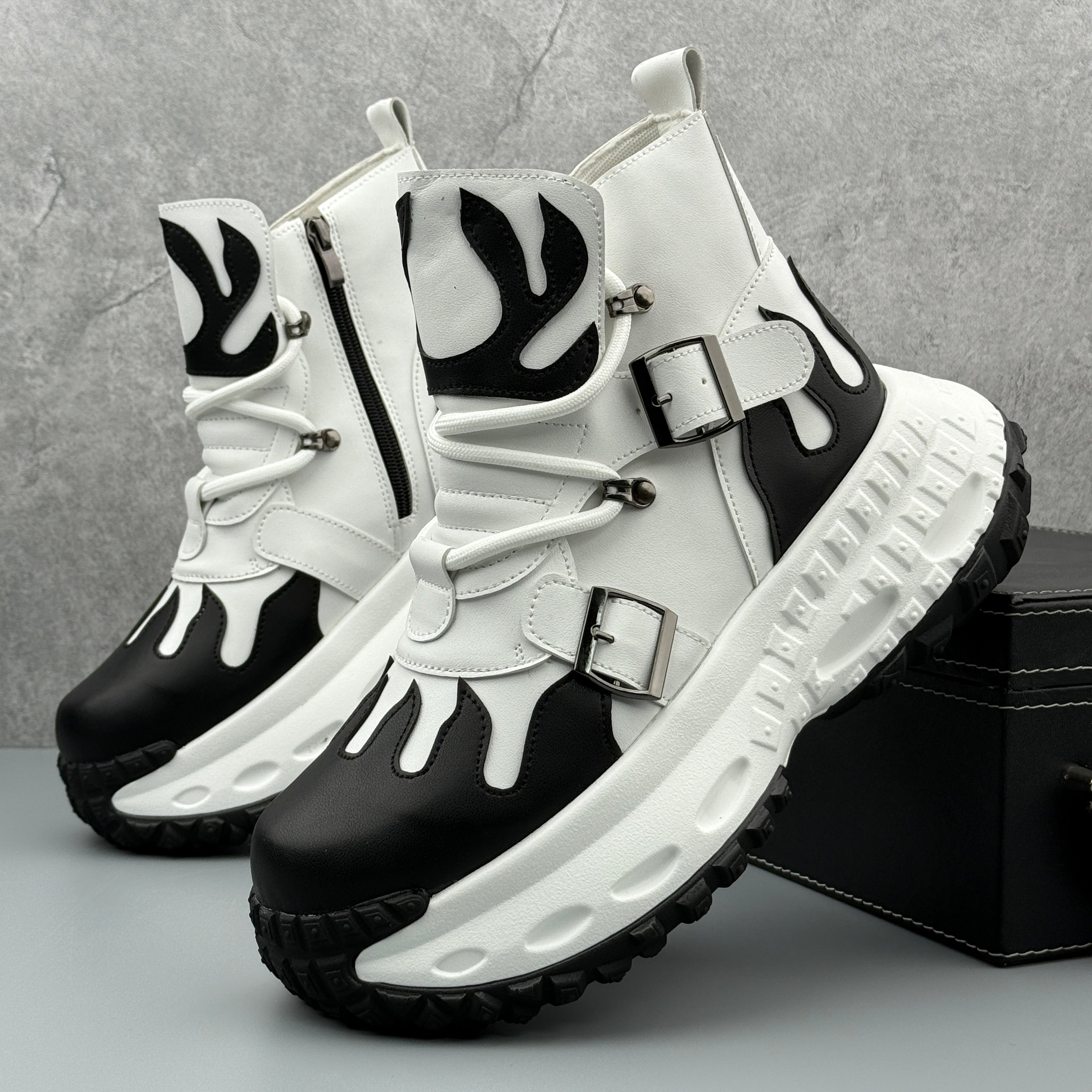 Hybriss Apex Black White– Casual High-Top Leather Shoes