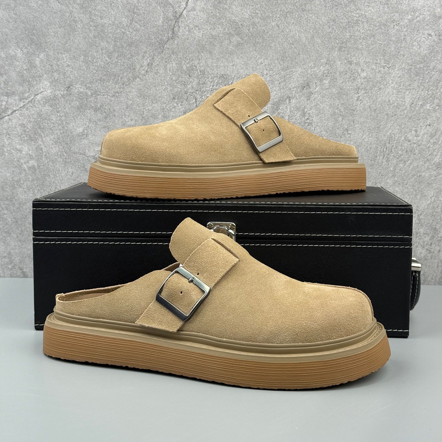 Hybriss Soft-Suede Buckled Platform Mule