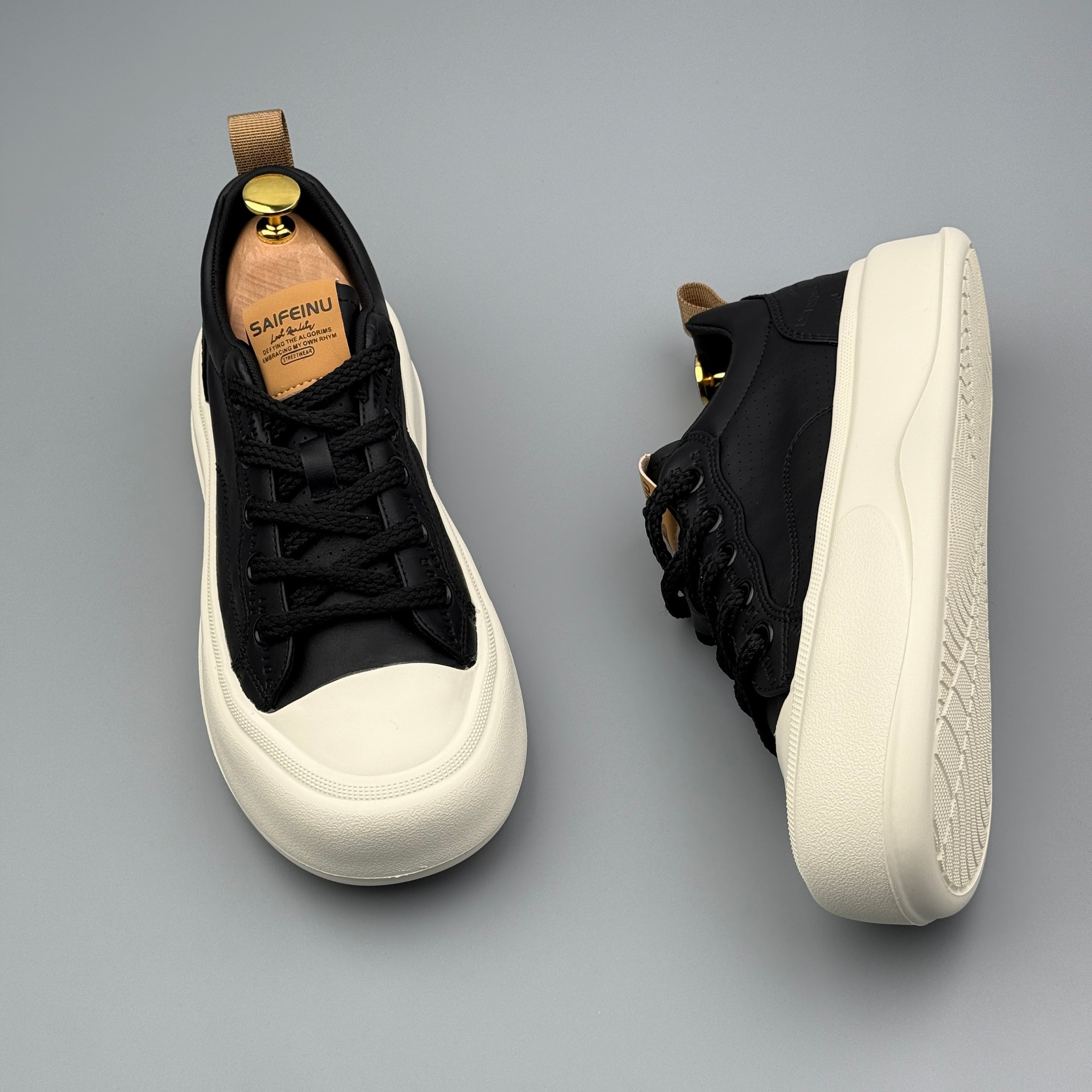 Hybriss StitchLine Black– Stoff & Mikrofaserleder White Shoes