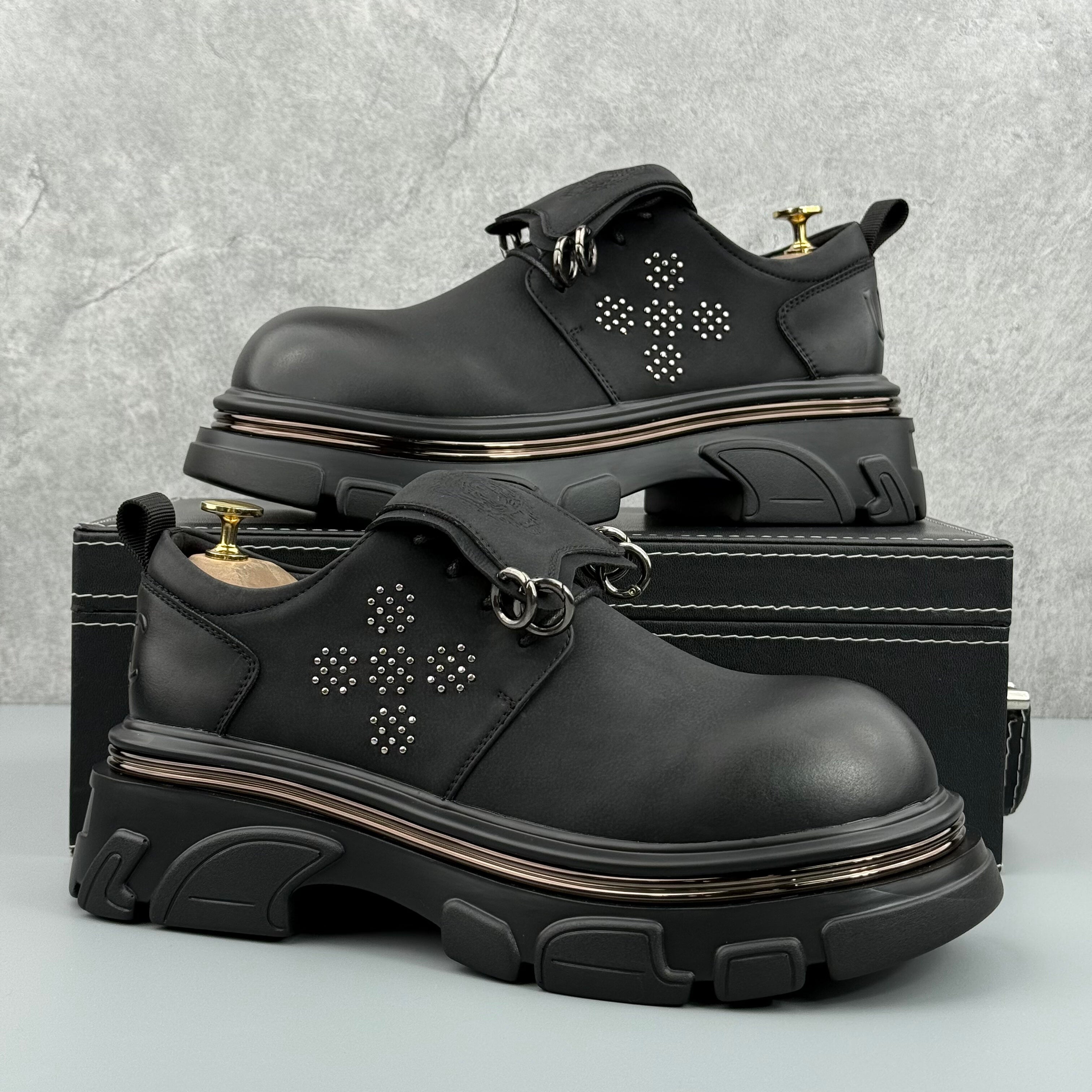 Hybriss Stitched Edge Black– Youth Casual Leather Shoes