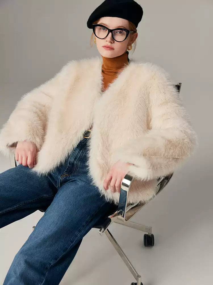 Hybriss "Cloud" Soft-Touch Kunstfell Jacke | Cream White