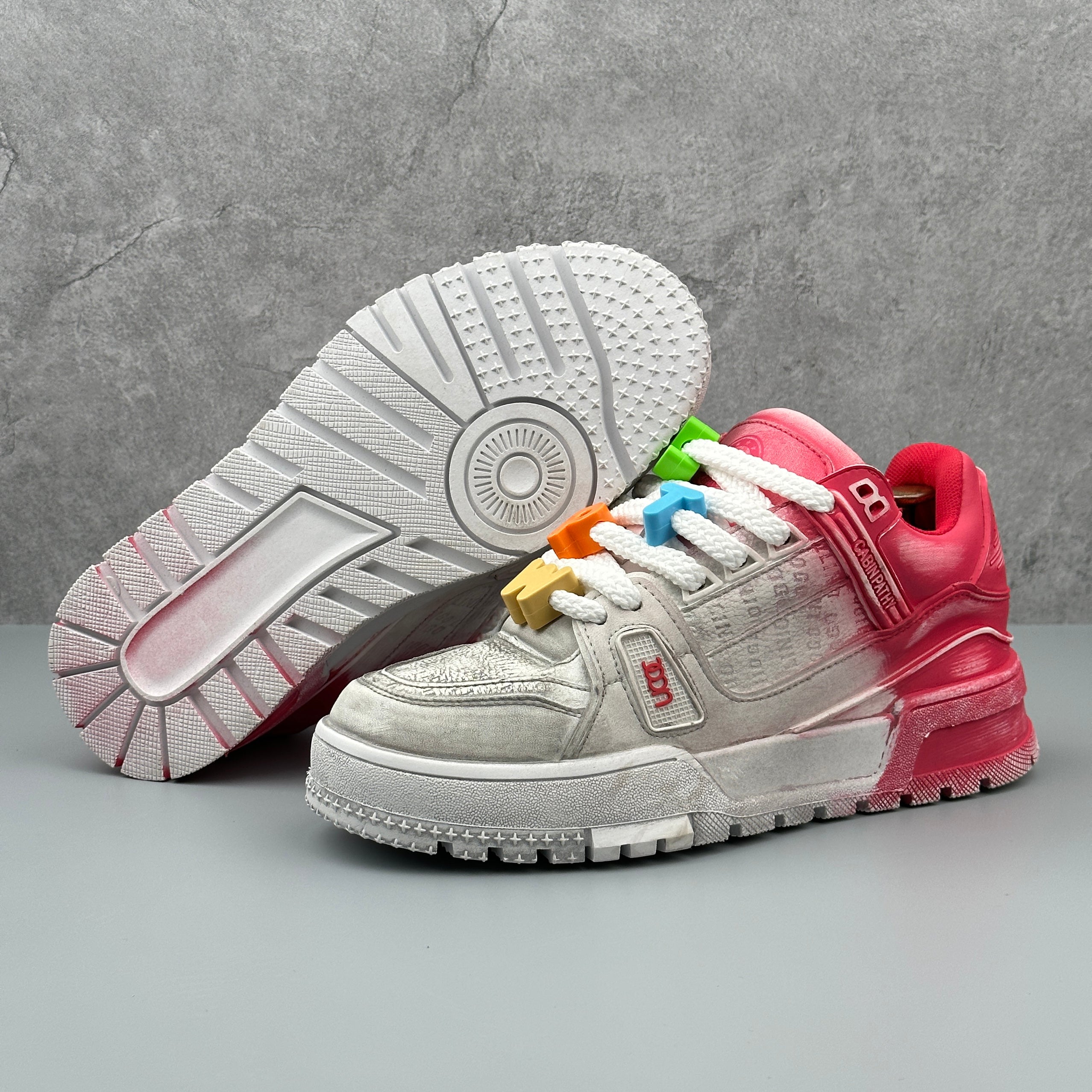 Hybriss EmbroCore White Red– PU & Mikrofaserleder Sneakers