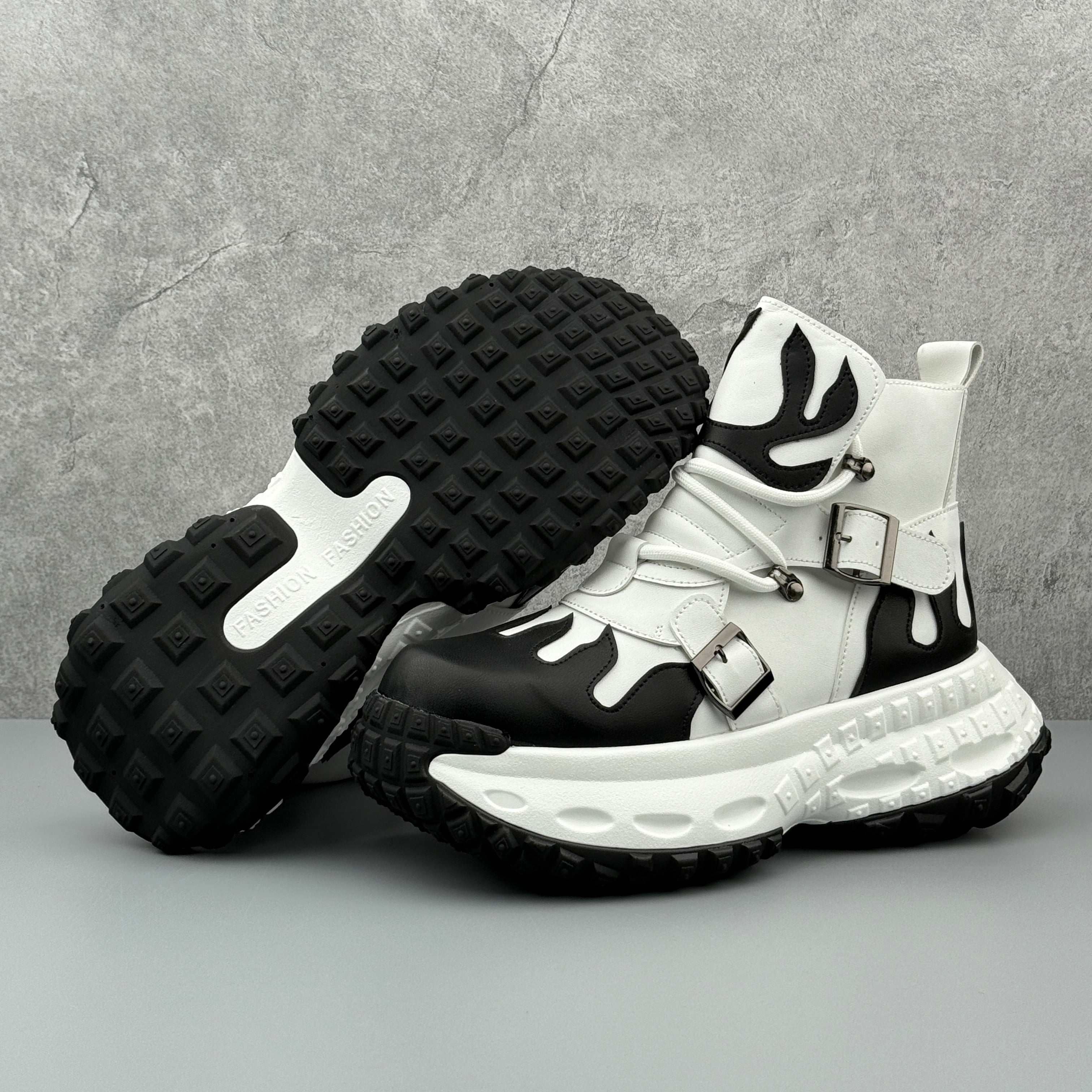 Hybriss Apex Black White– Casual High-Top Leather Shoes