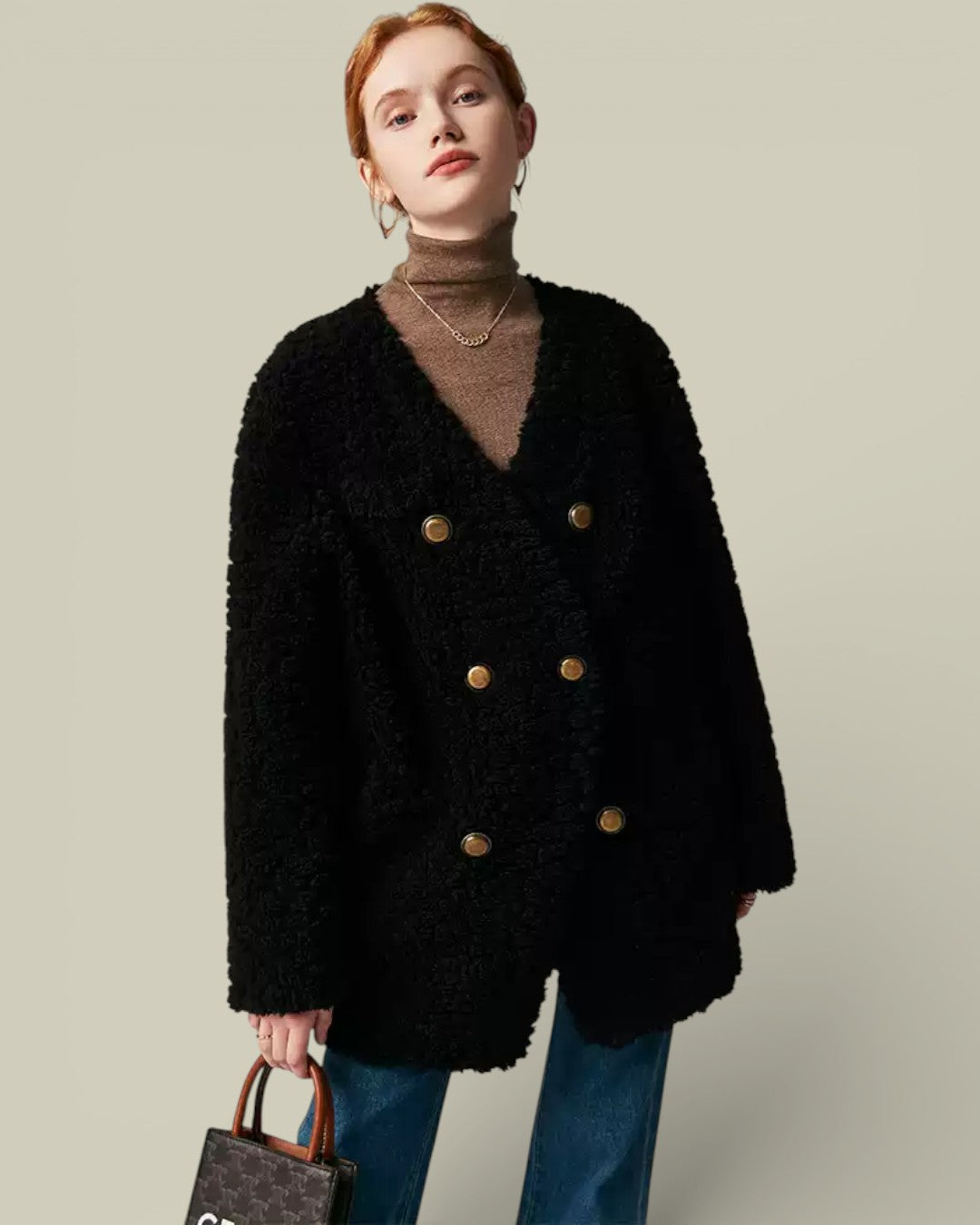 Hybriss "Estelle" Double-Breasted Lamb Wool Coat