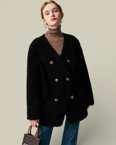 Hybriss "Estelle" Double-Breasted Lamb Wool Coat