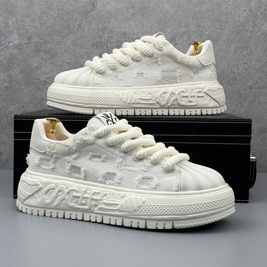 Hybriss Frayed-Patch Chunky Canvas Platform Sneaker