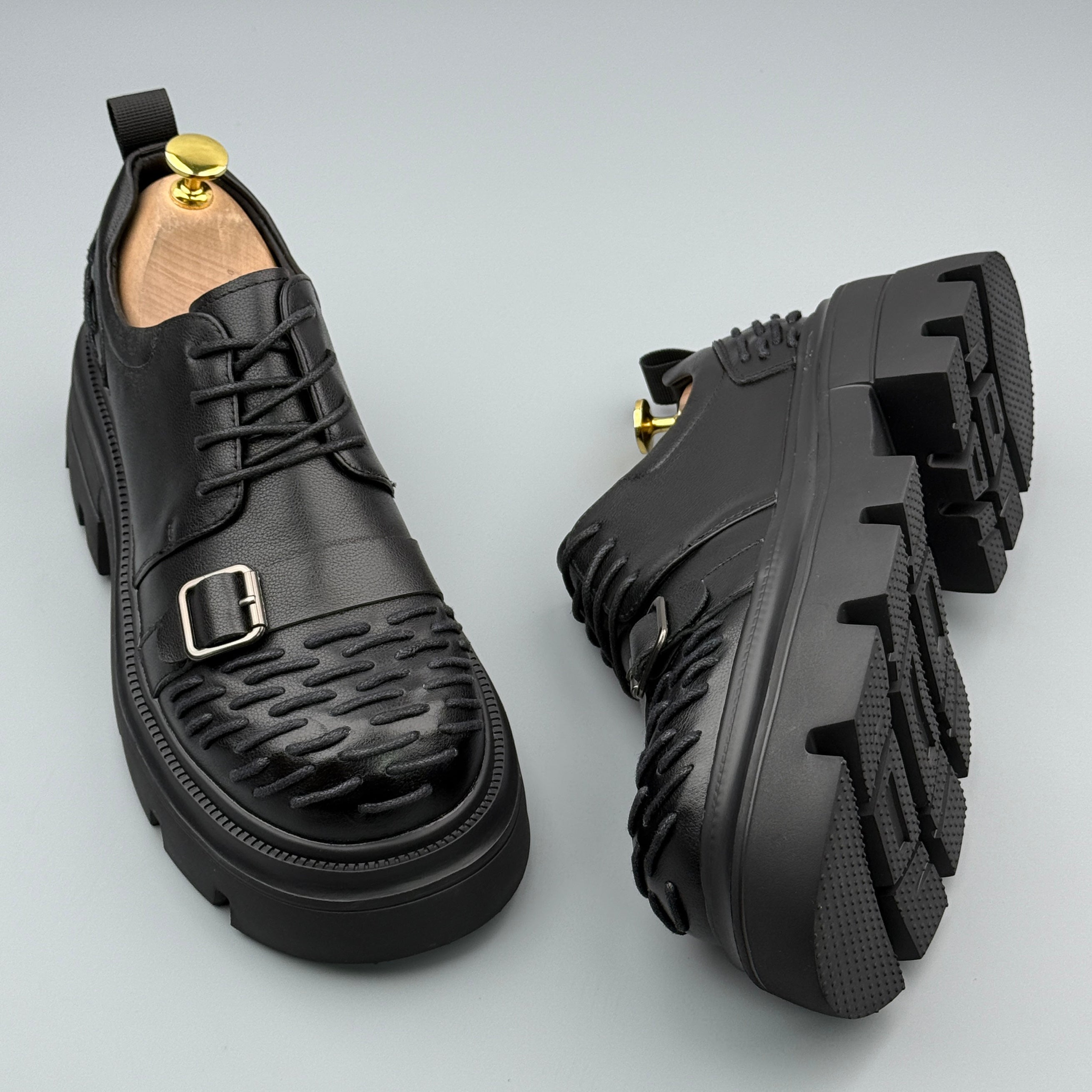 Hybriss Threadline Black– Leisure Casual Leather Shoes