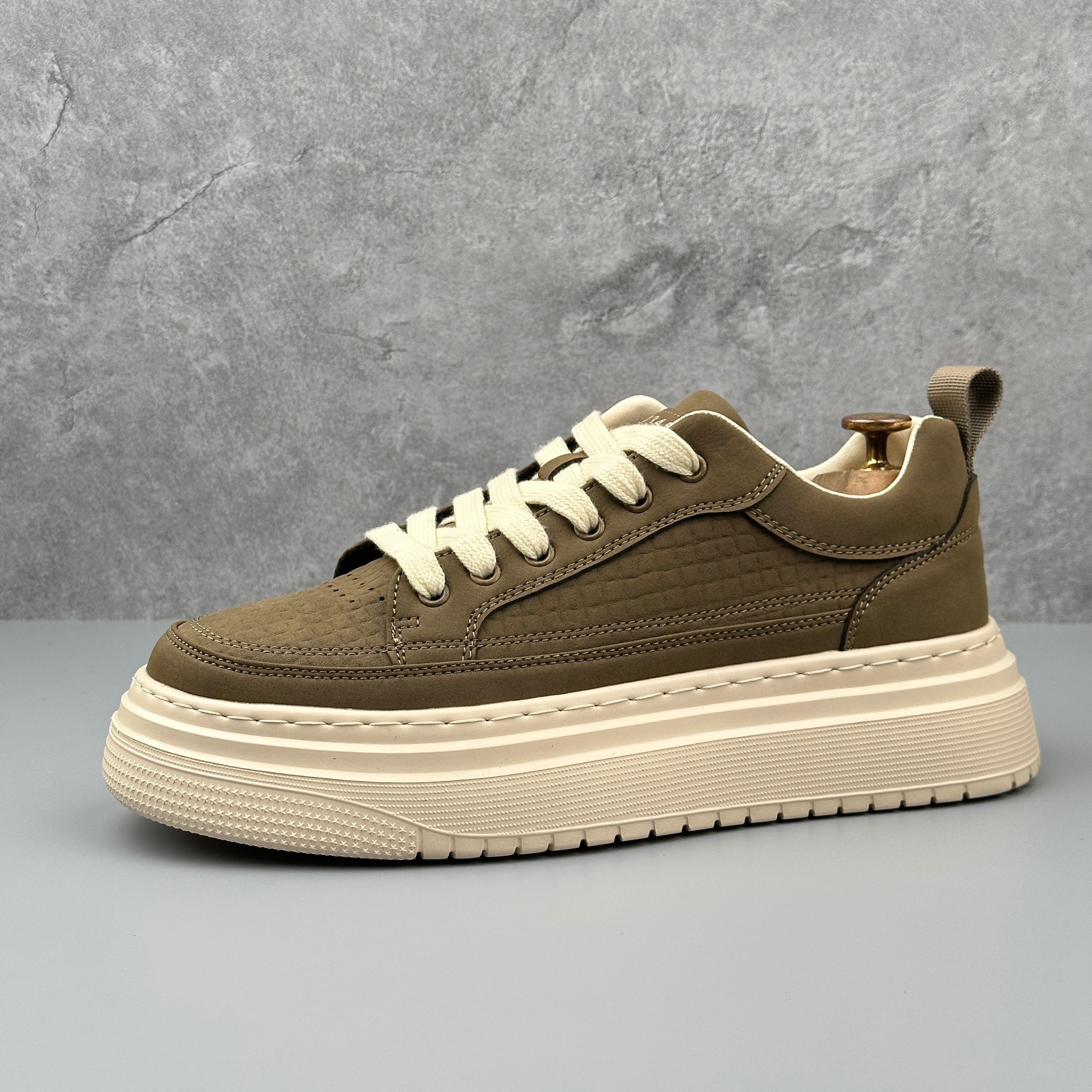 Hybriss ThreadLine Khaki– Schlichte Mikrofaserleder Sneakers
