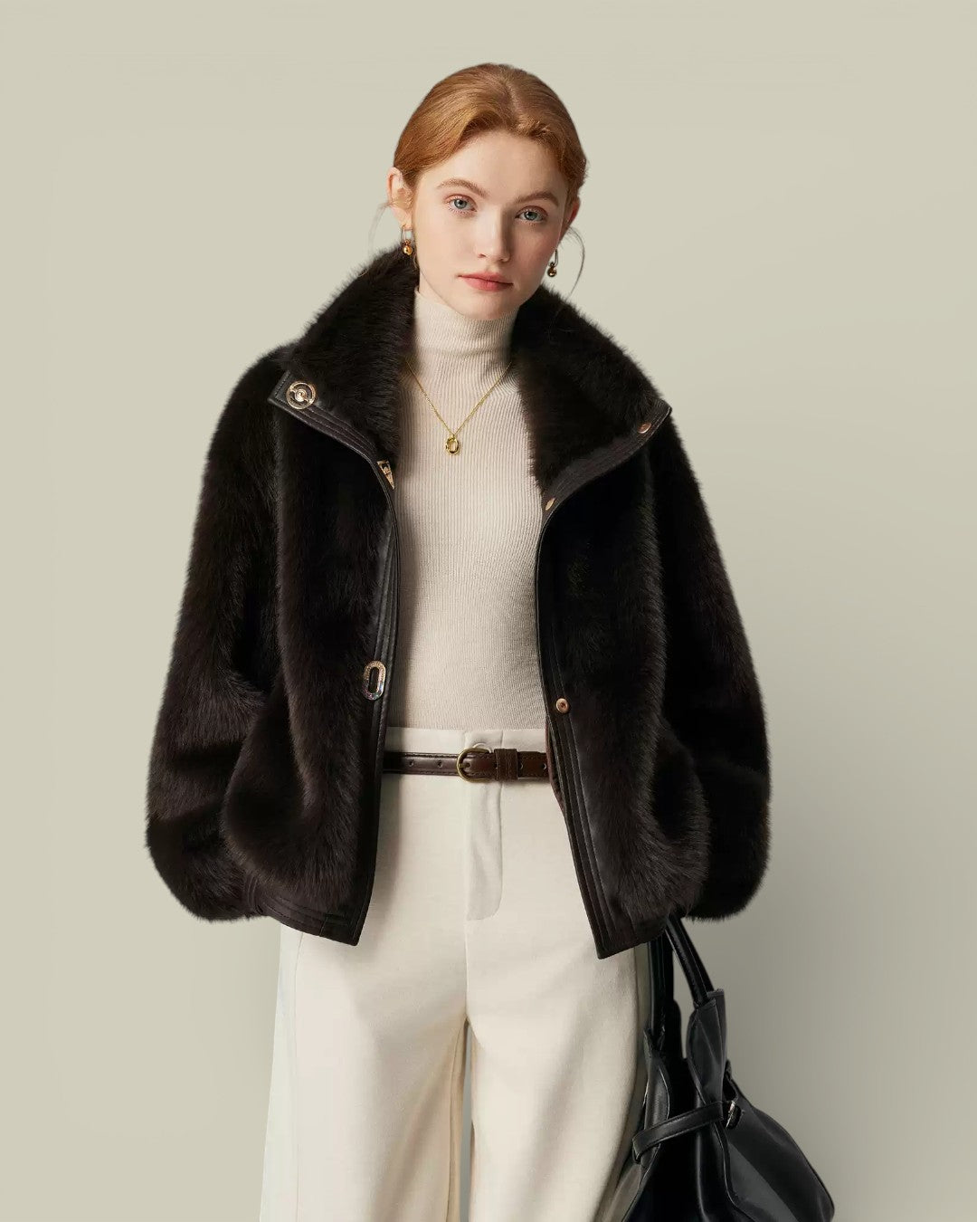 Hybriss "Obsidian" Stand-Collar Eco-Fur Jacket