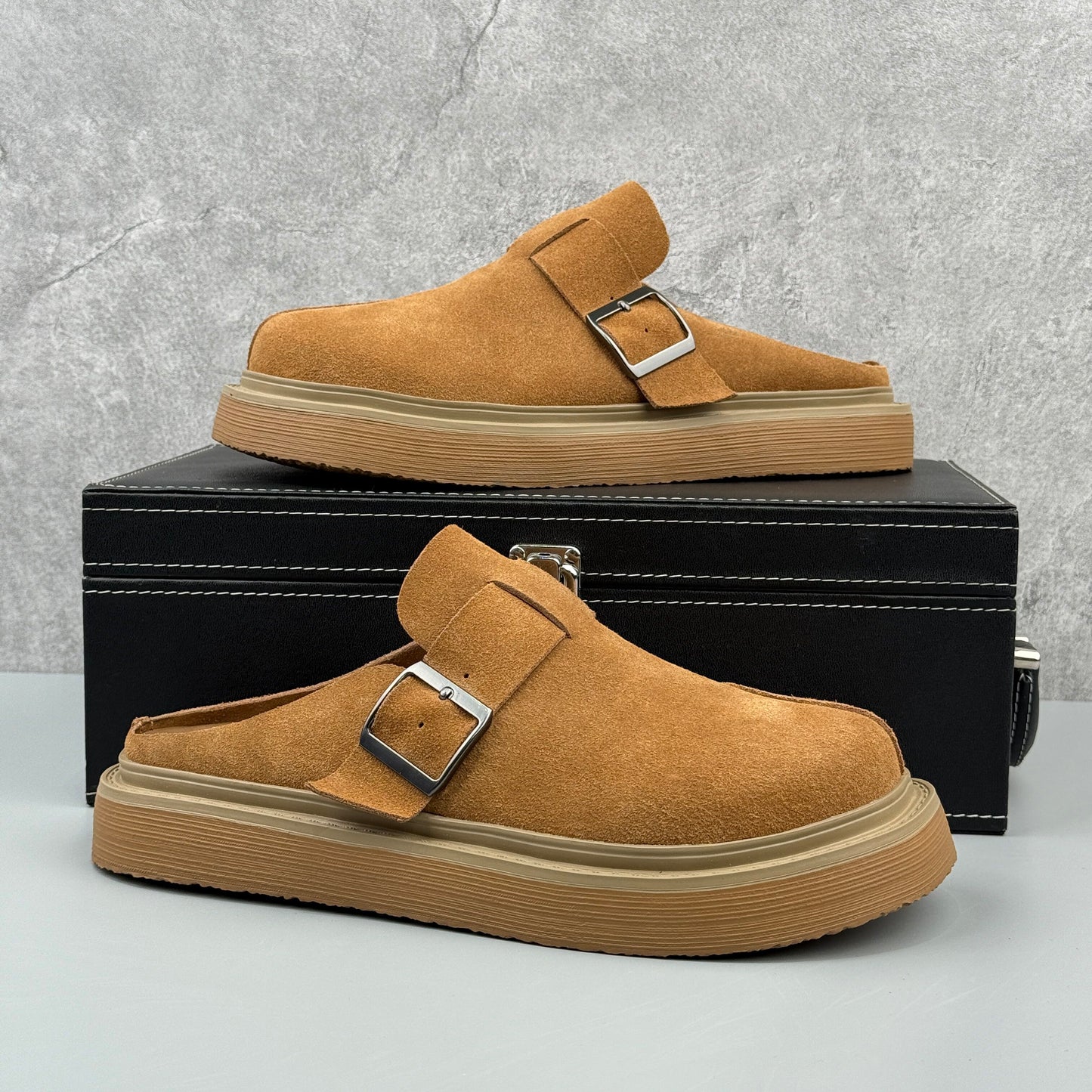 Hybriss Soft-Suede Buckled Platform Mule