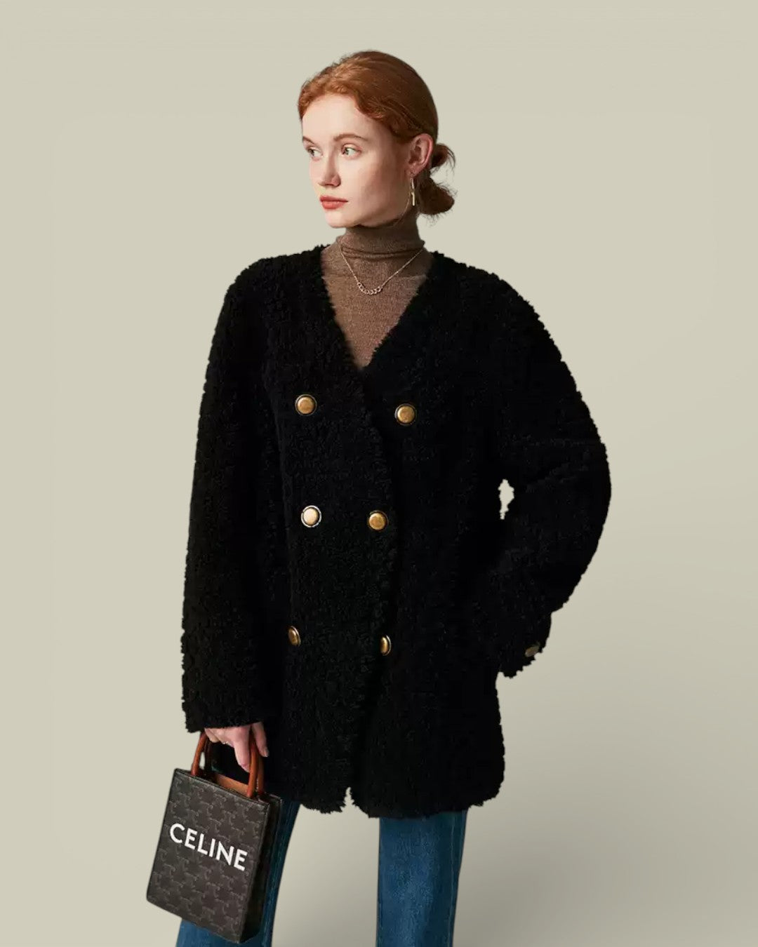 Hybriss "Estelle" Double-Breasted Lamb Wool Coat