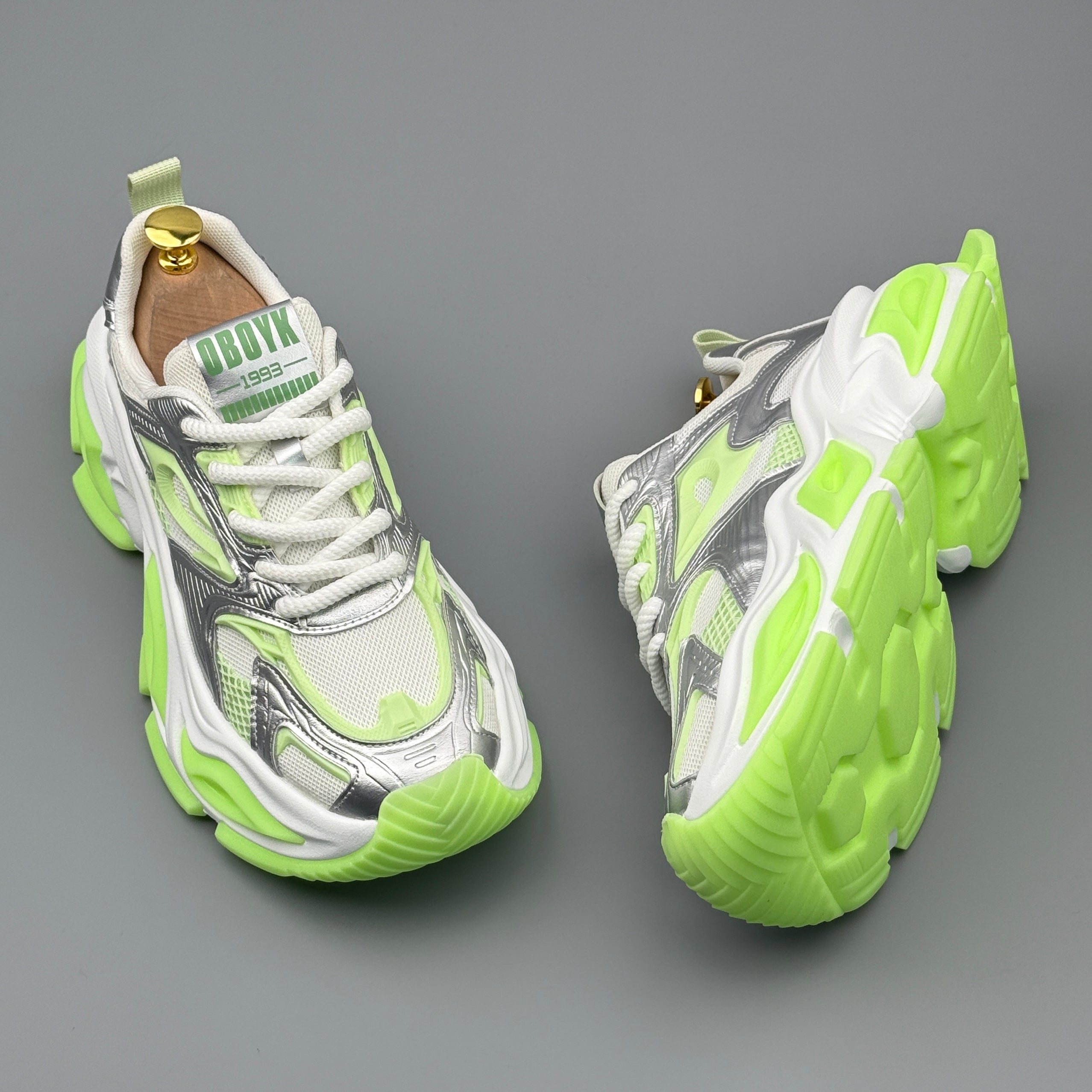 Hybriss ColorMatch Green– Mixed‑Material Dad Shoes