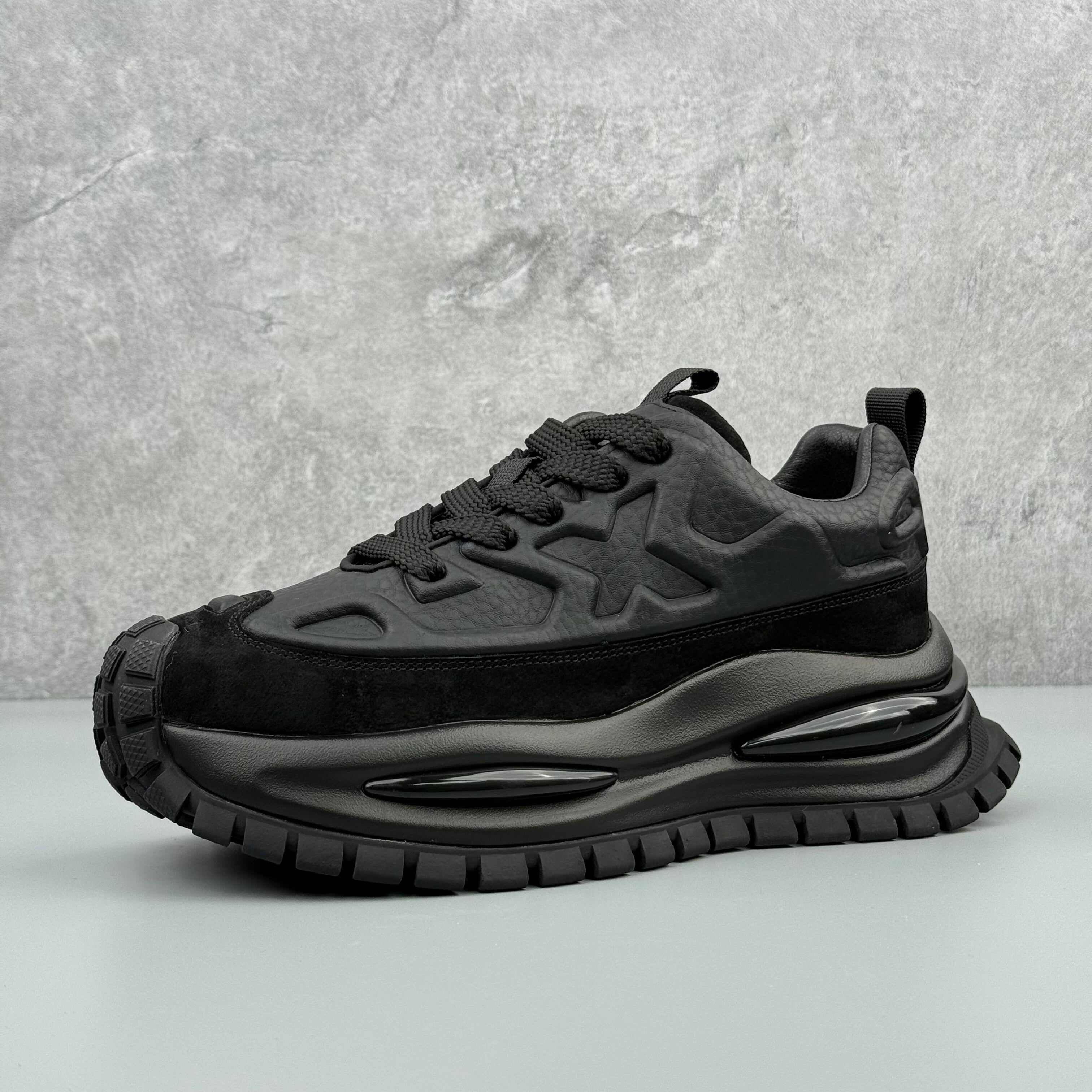 Hybriss GelCore Black– PU & Mesh Dad Shoes