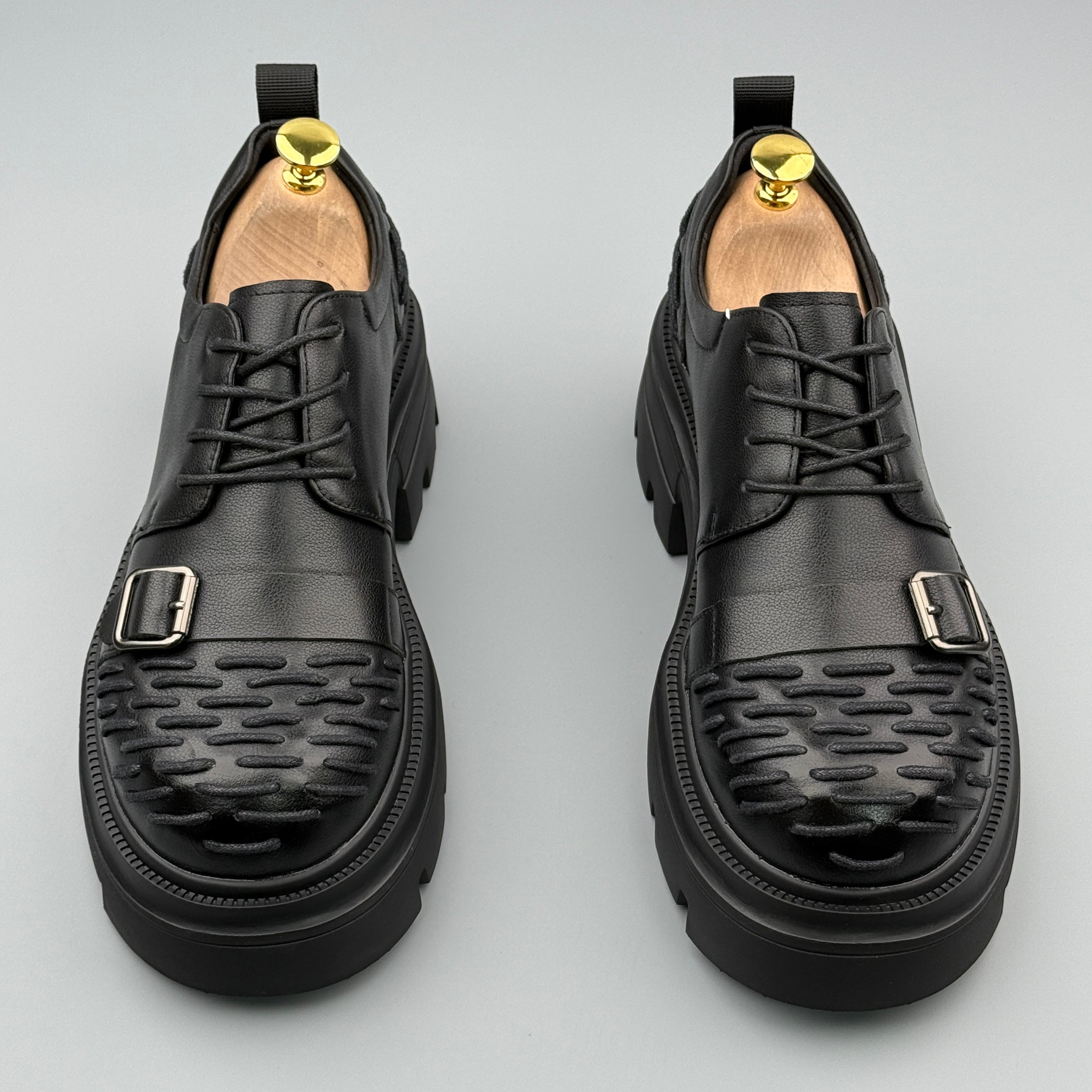 Hybriss Threadline Black– Leisure Casual Leather Shoes
