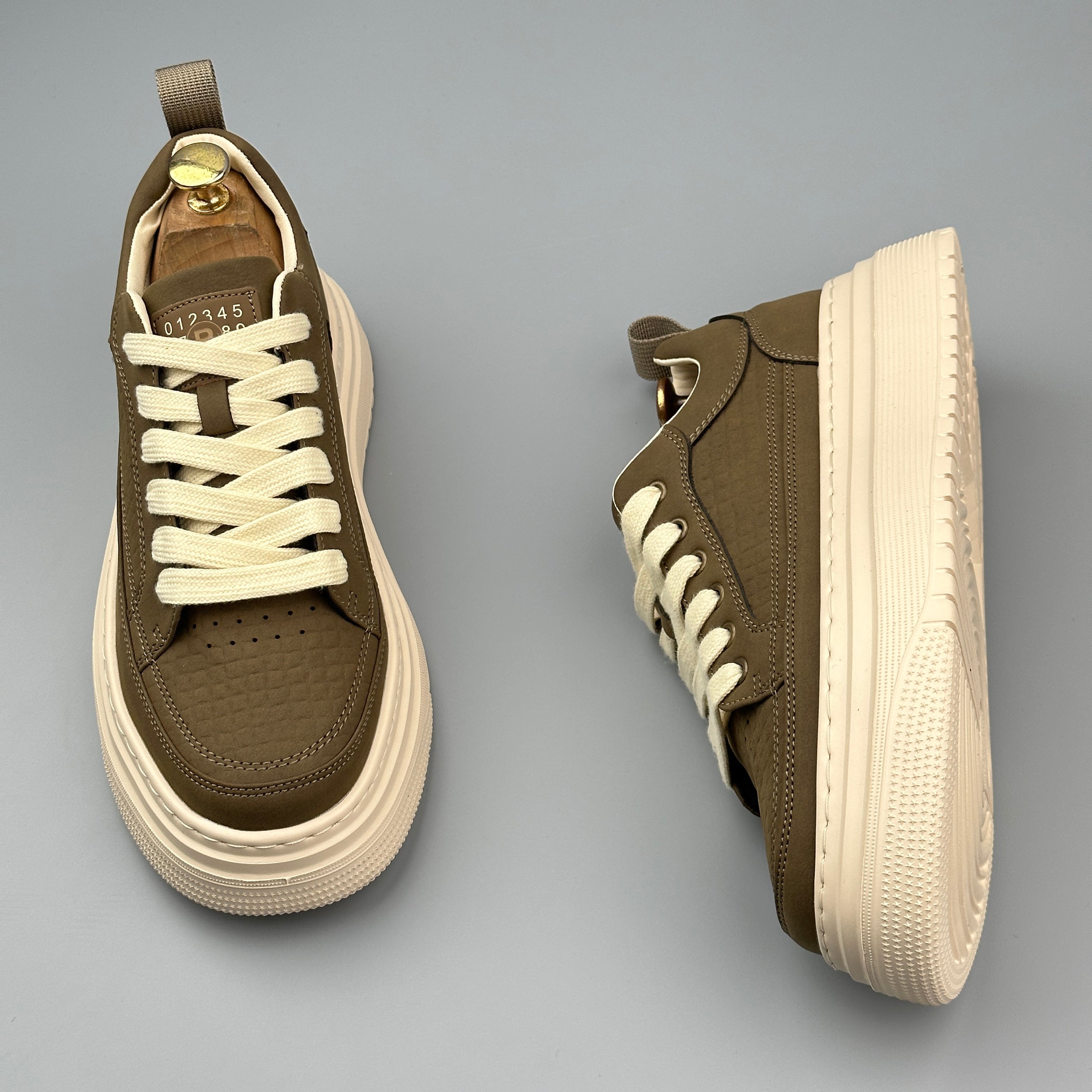 Hybriss ThreadLine Khaki– Schlichte Mikrofaserleder Sneakers