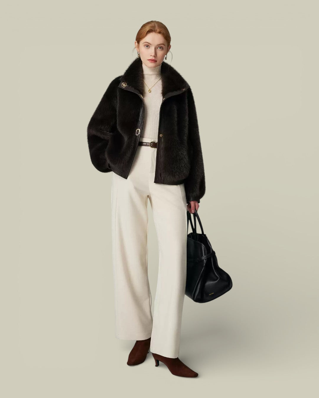 Hybriss "Obsidian" Stand-Collar Eco-Fur Jacket