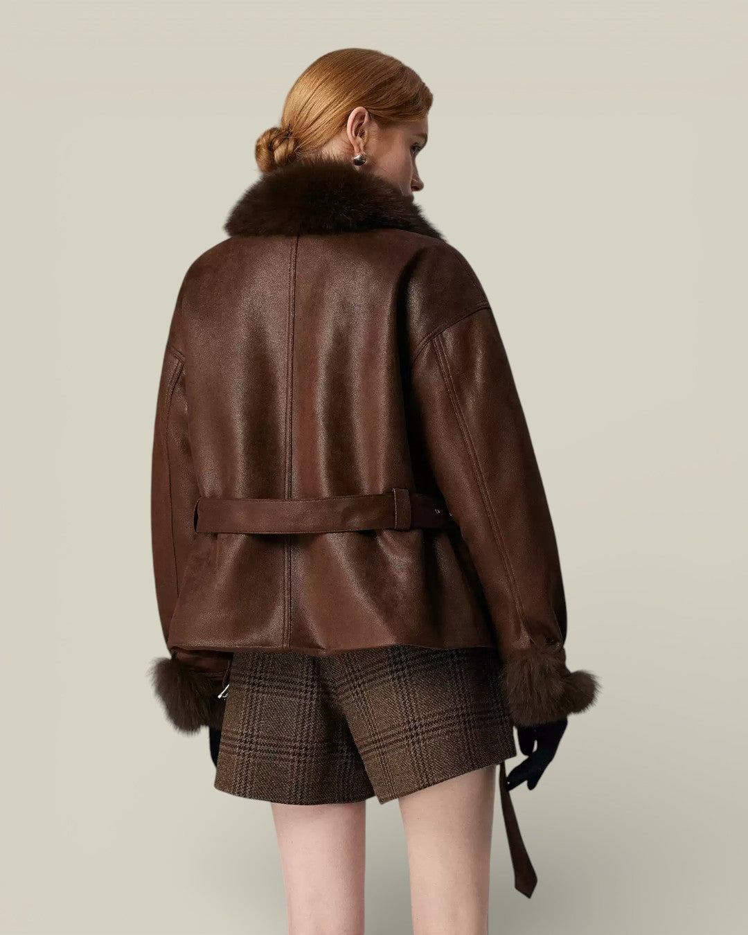 Hybriss "Terra" Fox-Trimmed Leather Utility Jacket