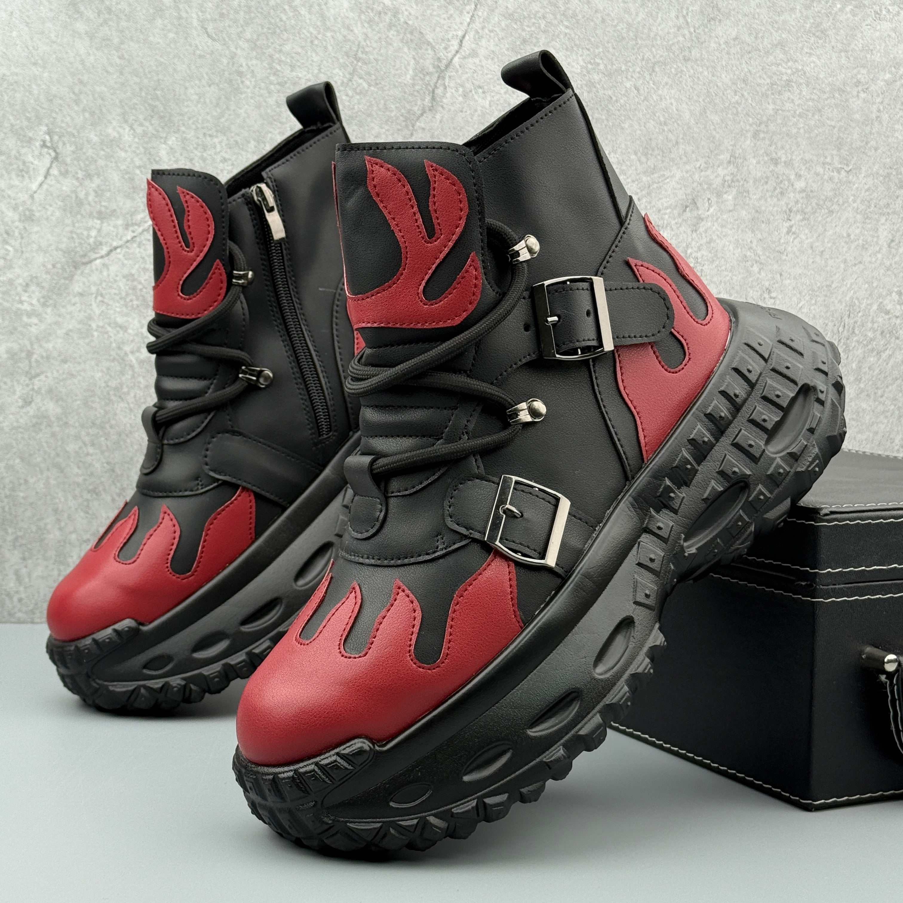 Hybriss Apex Black Red– Casual High-Top Leather Shoes