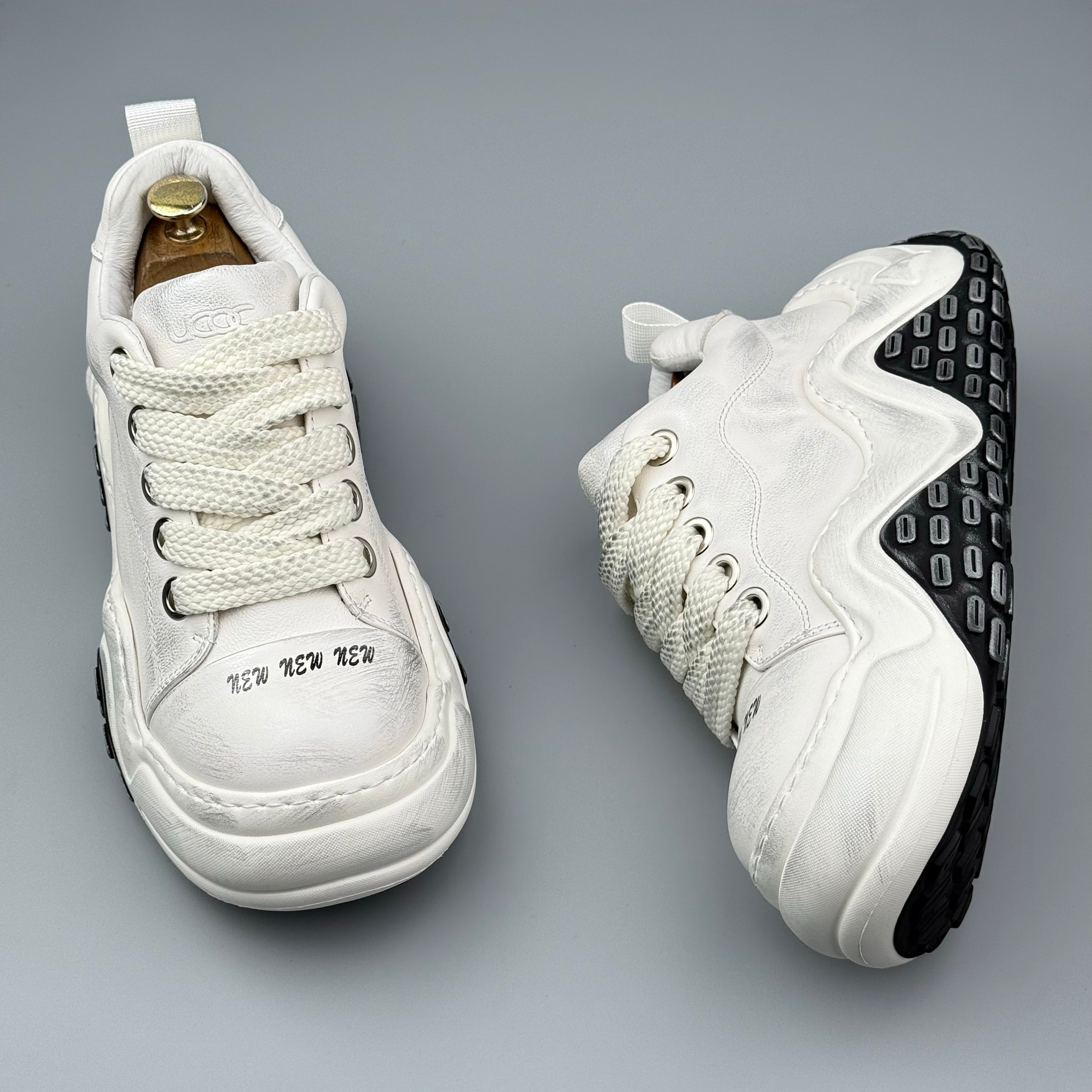 Hybriss RubbedCore White– Leather Dad Shoes