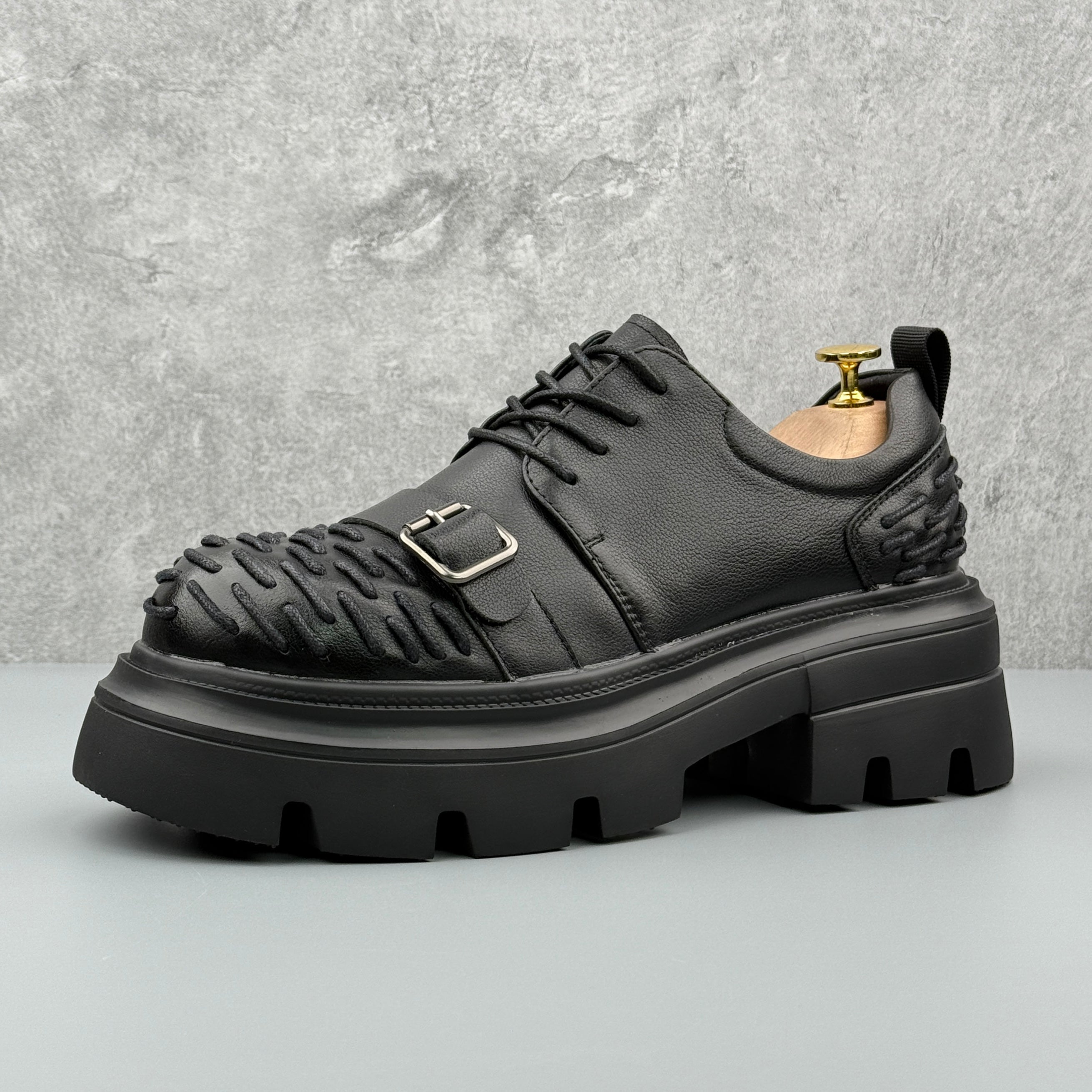 Hybriss Threadline Black– Leisure Casual Leather Shoes