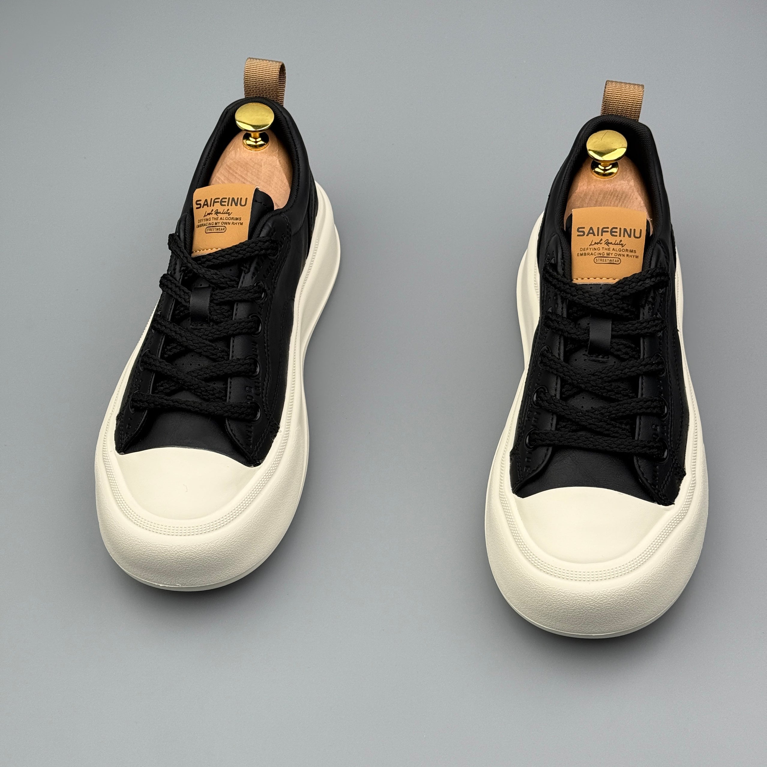 Hybriss StitchLine Black– Stoff & Mikrofaserleder White Shoes