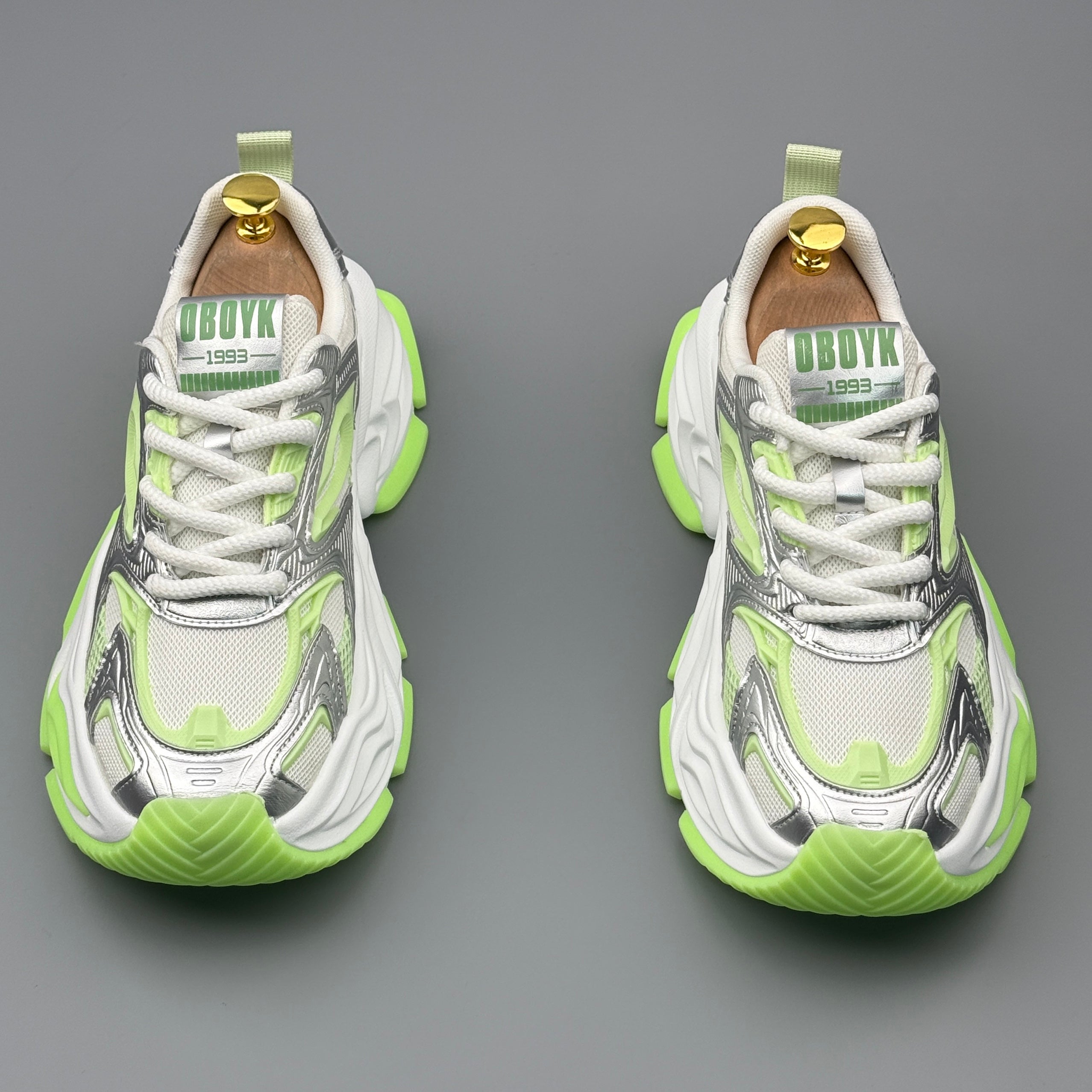 Hybriss ColorMatch Green– Mixed‑Material Dad Shoes