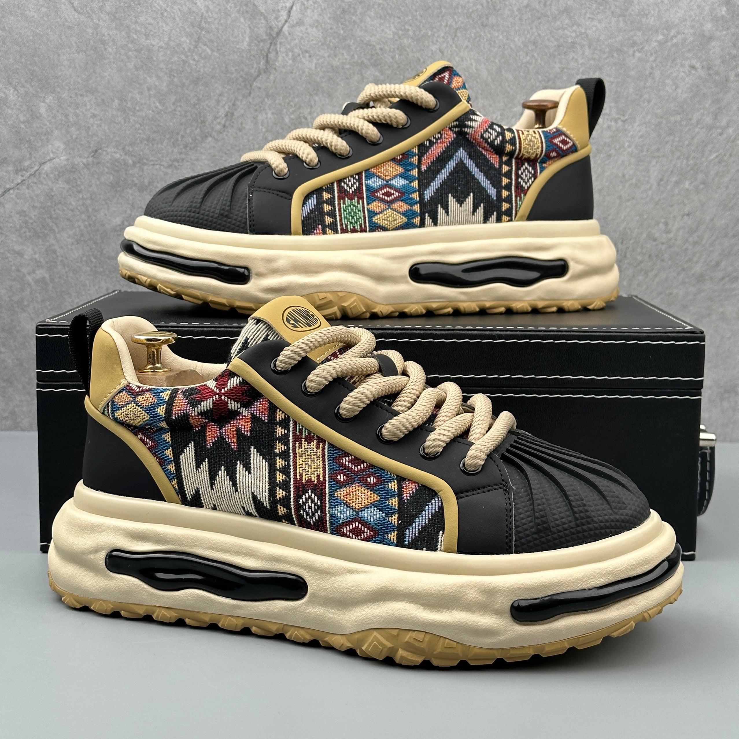 Hybriss VintageStitch Black– PU & Mikrofaserleder Sneakers