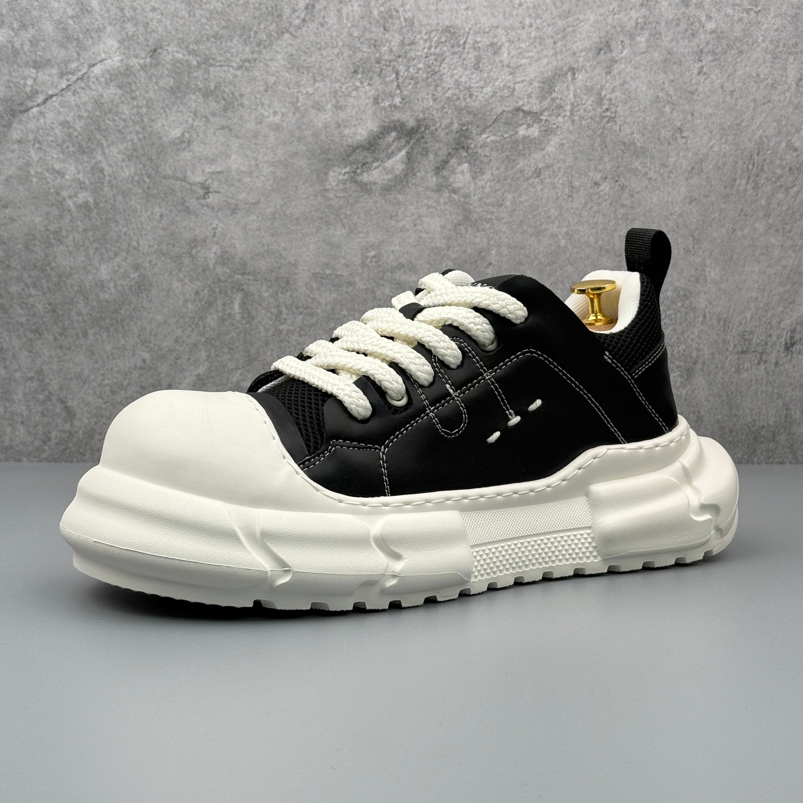 Hybriss SimpleStitch Black White– PU & Mikrofaserleder Sommer-Sneakers