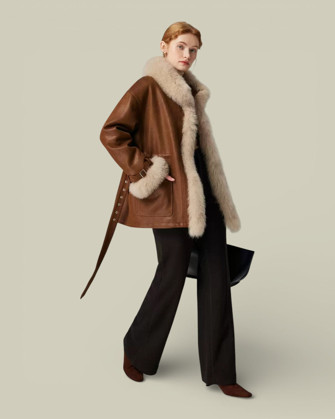 Hybriss "Elysia" Mid-Length Fox-Trimmed Coat