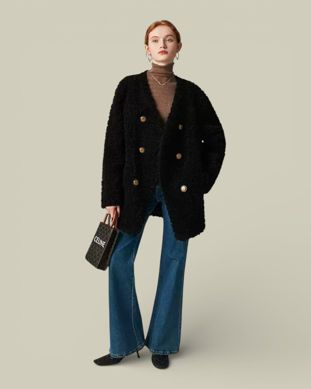 Hybriss "Estelle" Double-Breasted Lamb Wool Coat