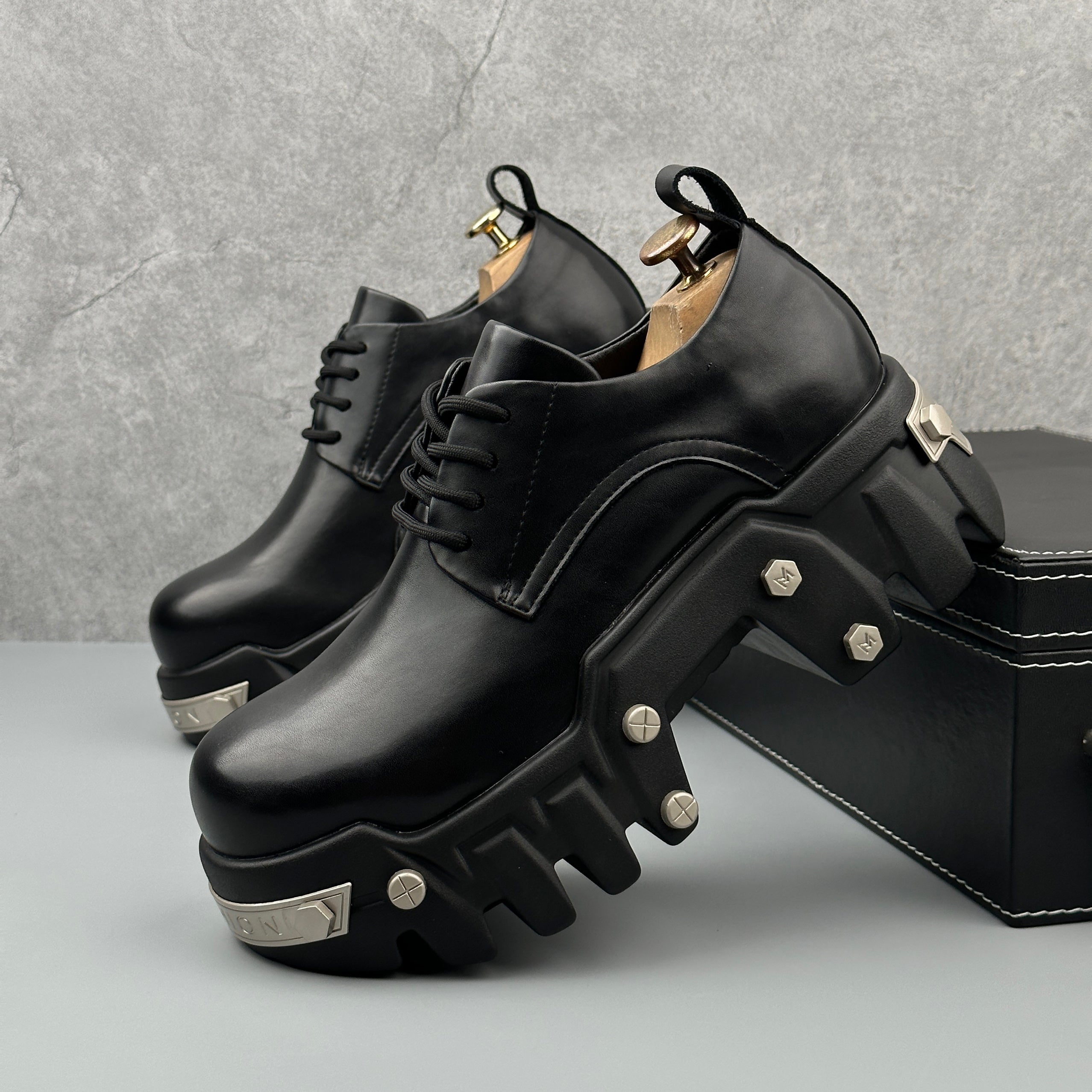 Hybriss Punkforge Black– Punk Casual Leather Shoes