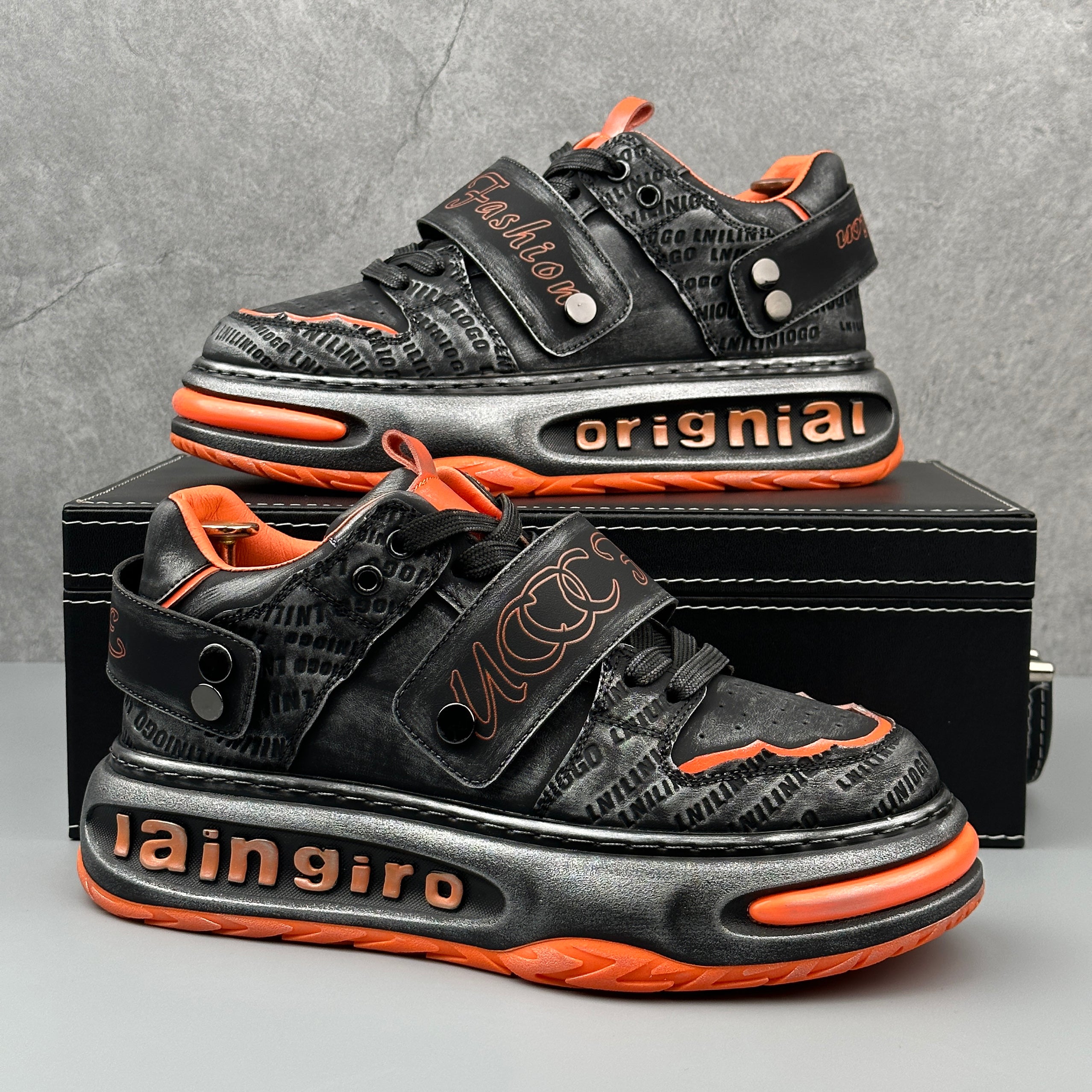 Hybriss CarveCore Black Orange– Mikrofaserleder Sneakers