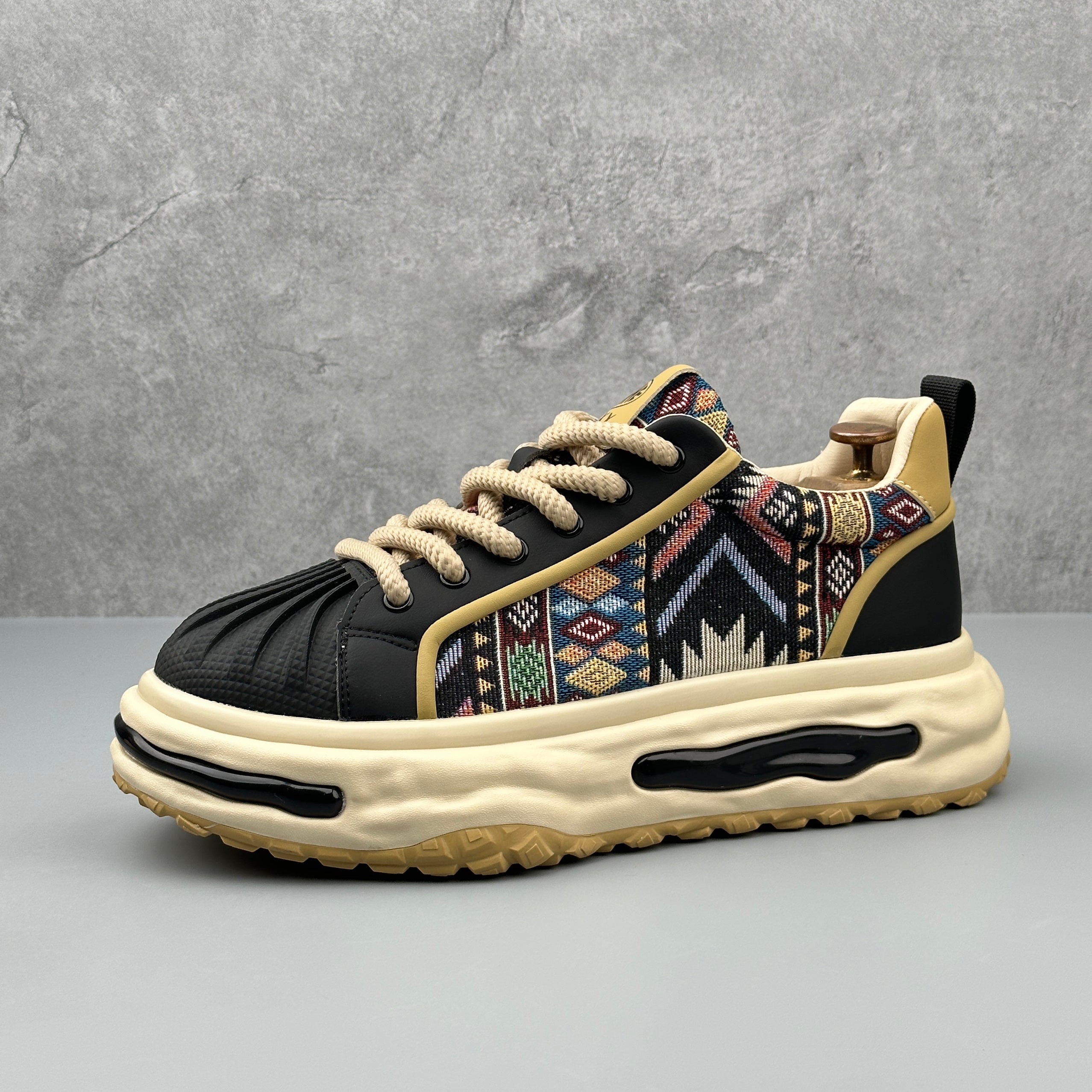 Hybriss VintageStitch Black– PU & Mikrofaserleder Sneakers