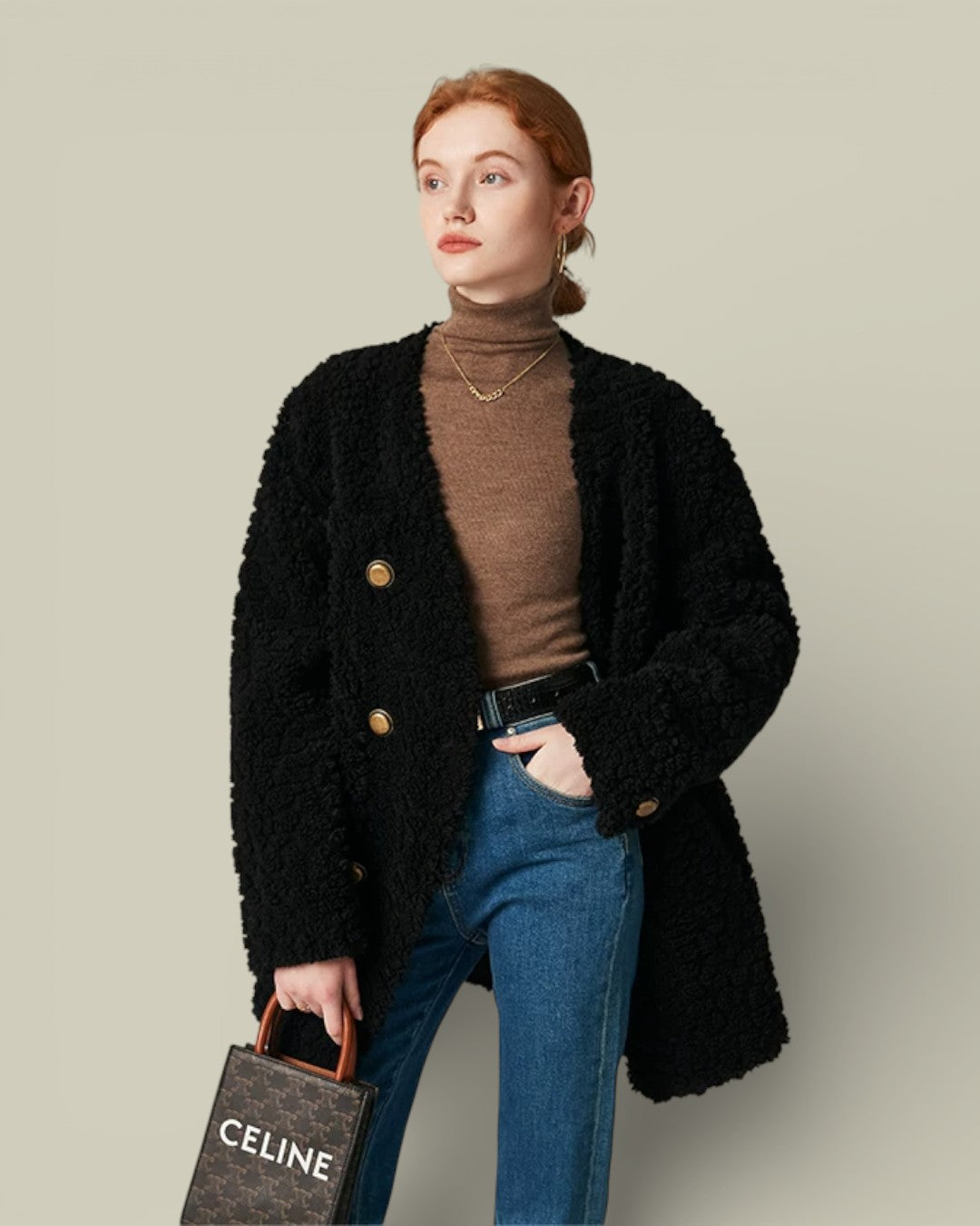 Hybriss "Estelle" Double-Breasted Lamb Wool Coat