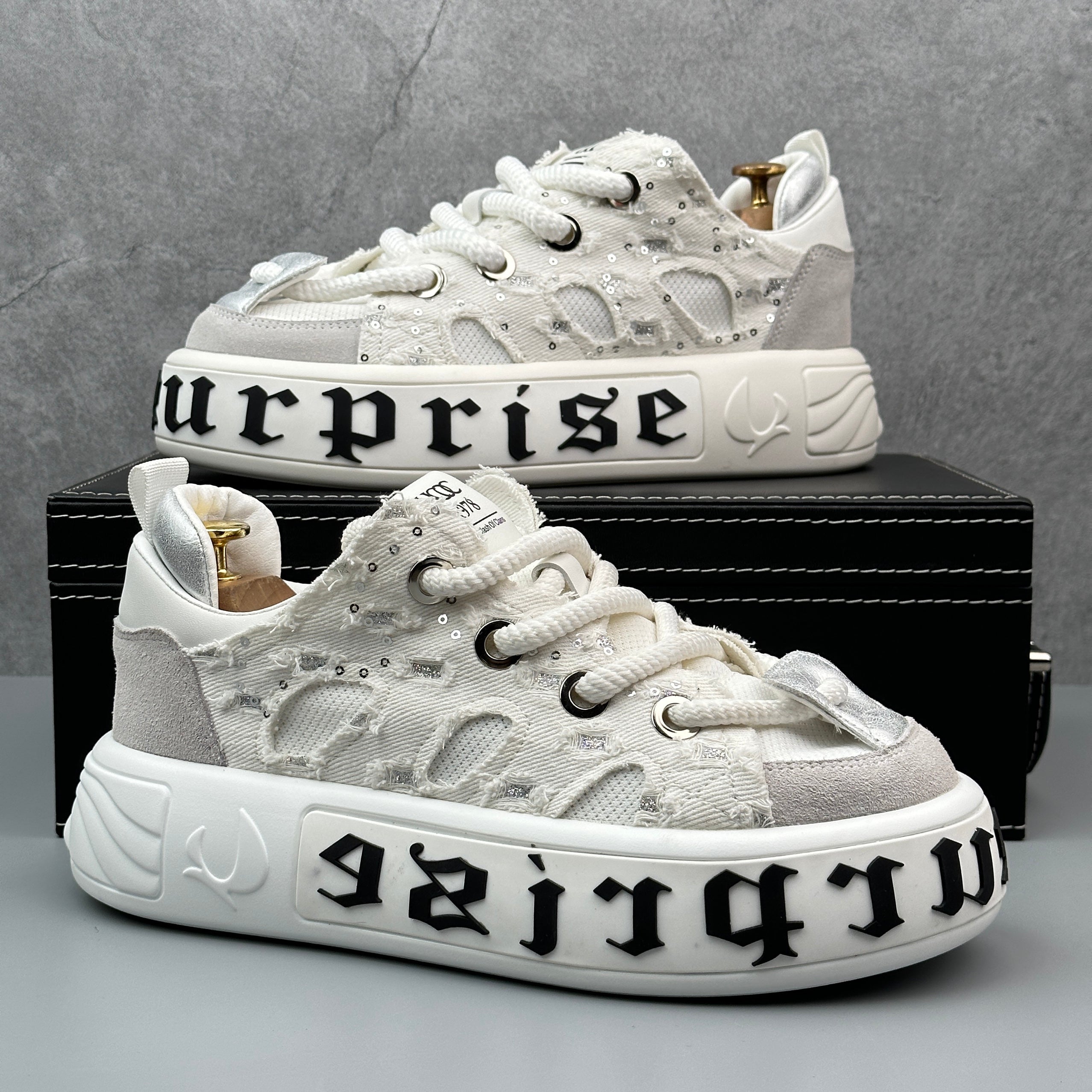 Hybriss SparkDenim White– Denim & Mikrofaserleder Sneakers