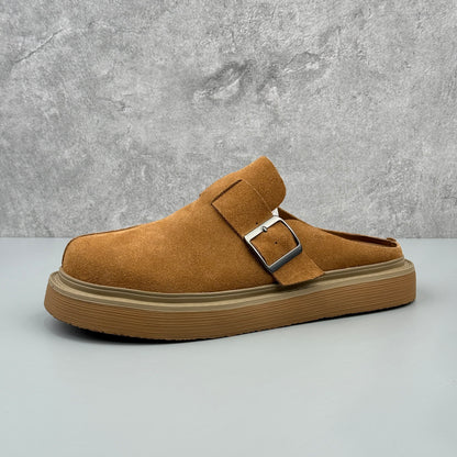 Hybriss Soft-Suede Buckled Platform Mule