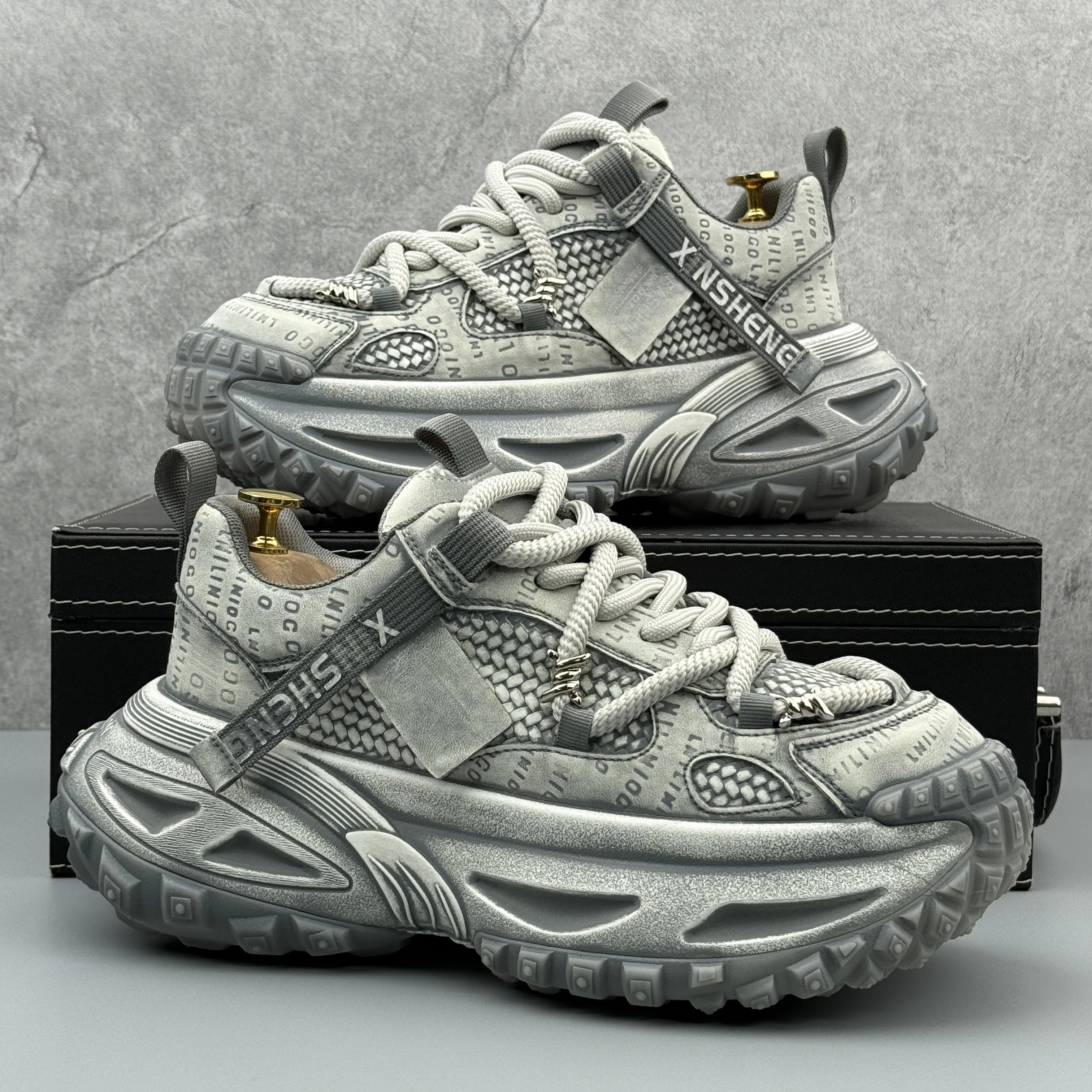 Hybriss StitchFlex White Gray– Men’s Casual Dad Shoes