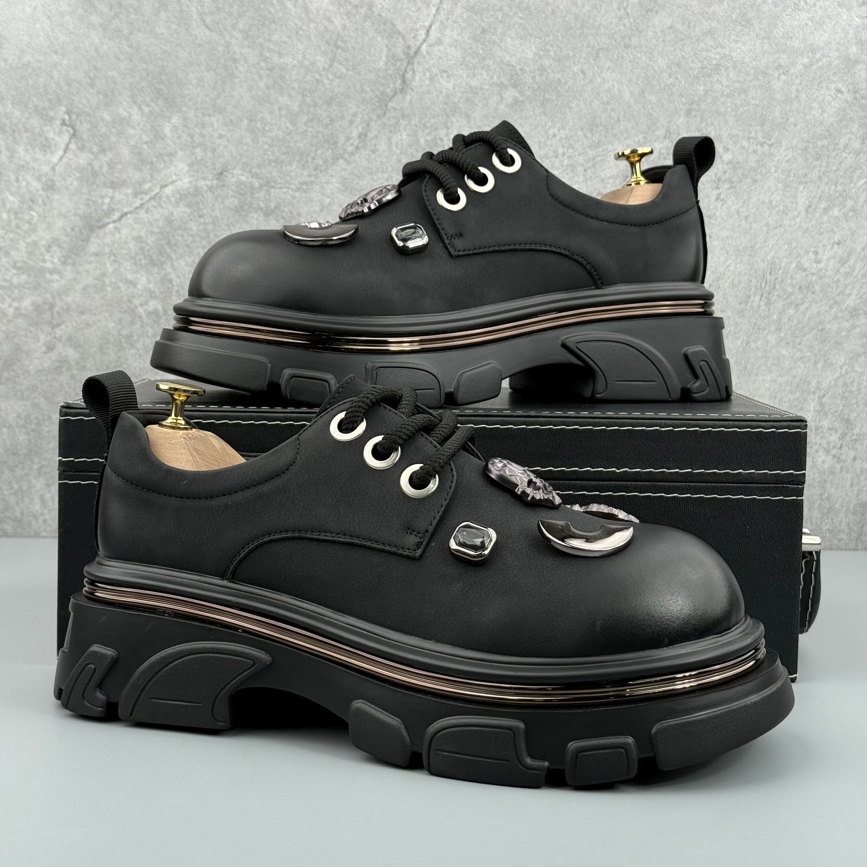 Hybriss Aegis Black– Youth Casual Leather Shoes