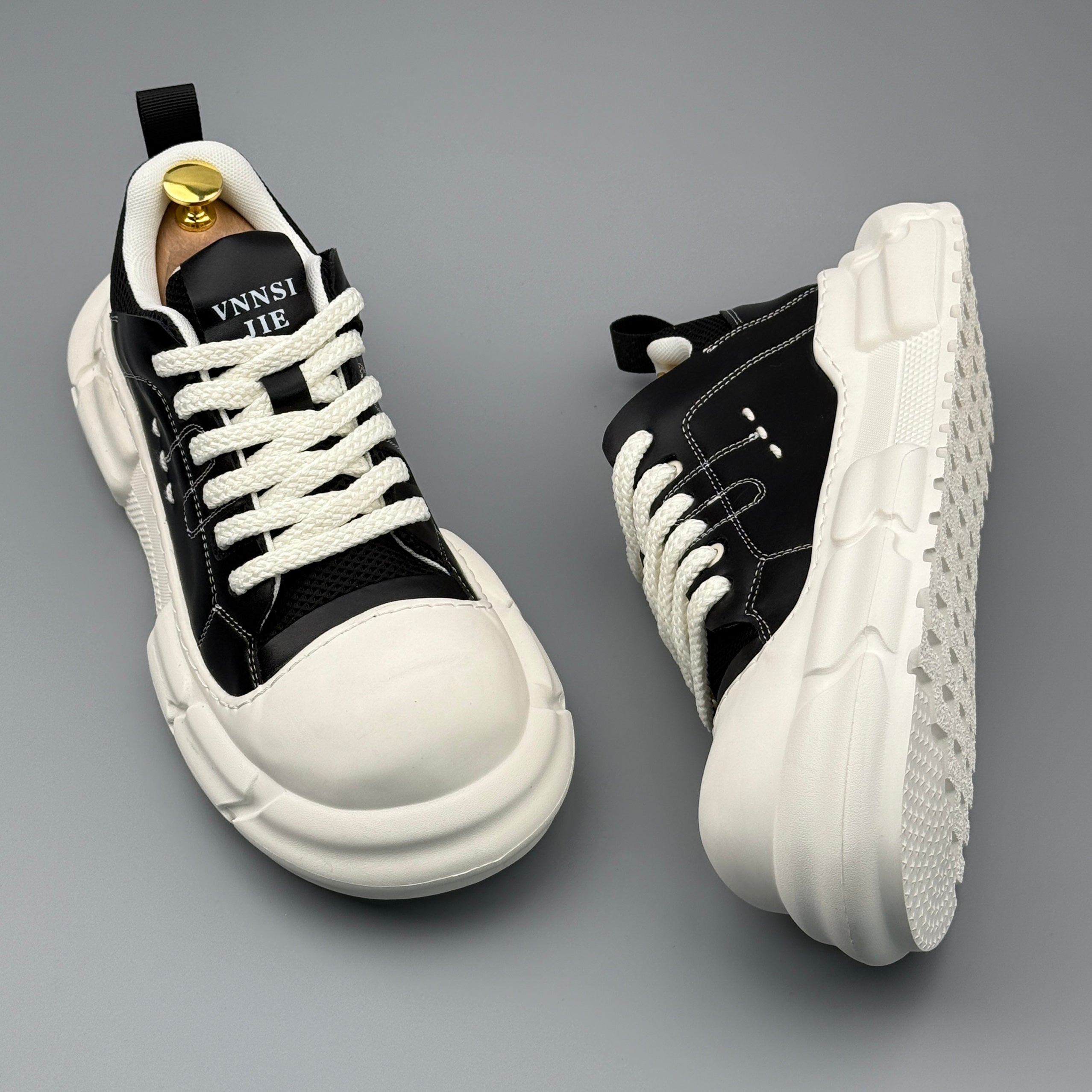 Hybriss SimpleStitch Black White– PU & Mikrofaserleder Sommer-Sneakers