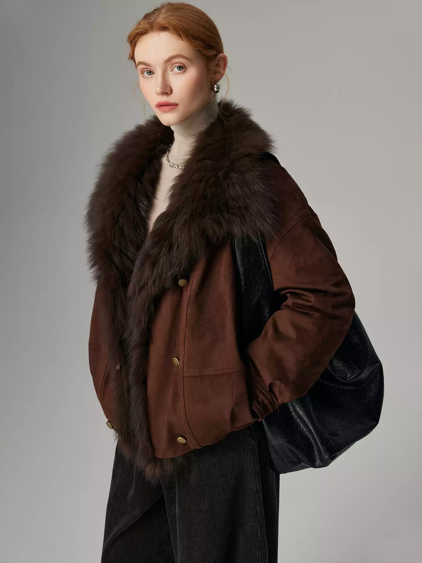 Hybriss "Signature" Winterjacke mit Fuchspelz-Kragen | Cocoa Brown